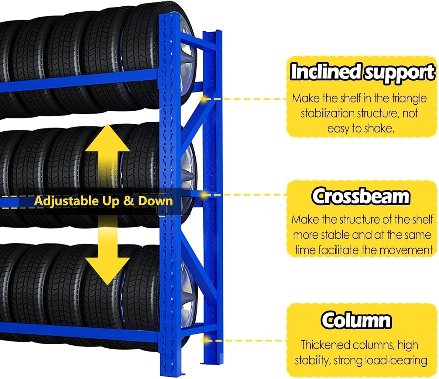 Adjustable Height Tire Storage Rack for Garage, Maximum Load 1100 lbs, Blue, 3 Tiers(59x19.6x78.7in)