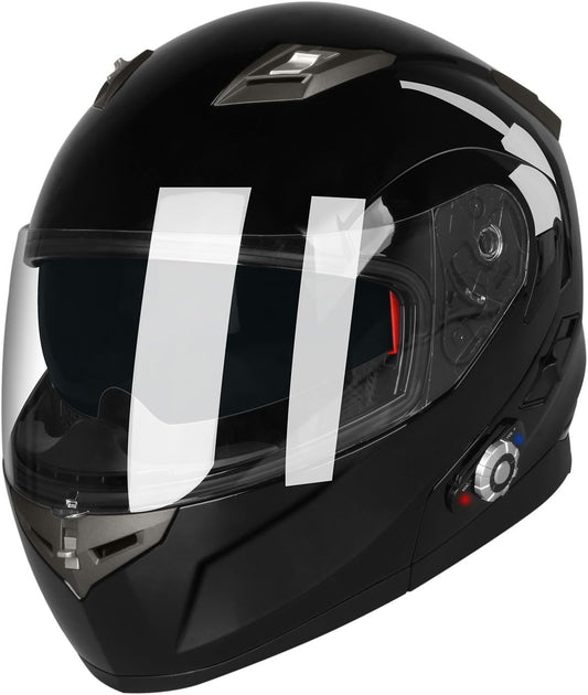 FreedConn BM2-S Bluetooth Motorcycle Helmet, Flip-Up Modular Motorbike Helmet, 500M Connectivity for 2-3 Riders, Voice Dial, Hands-Free Call, MP3, FM, DOT Certified (Medium, Gloss Black)