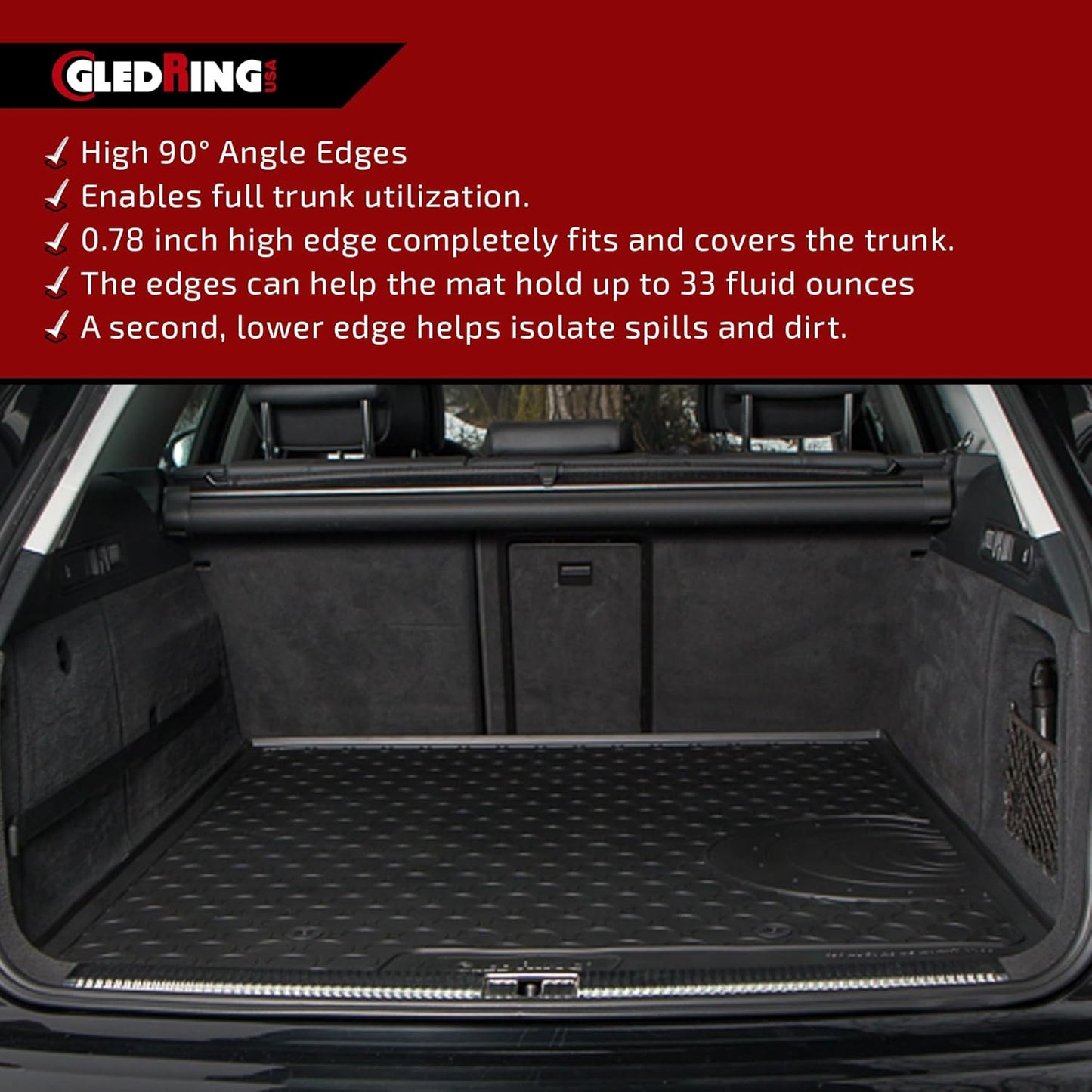 Gledring USA Custom Fit All-Weather Rubber Cargo Liner Intended for Mercedes (SUV) ML Class (W166) / GLE Class (C292) 2012-2018, No Trimming Required, Tailored Custom Fit, Protects from Rain, Mud