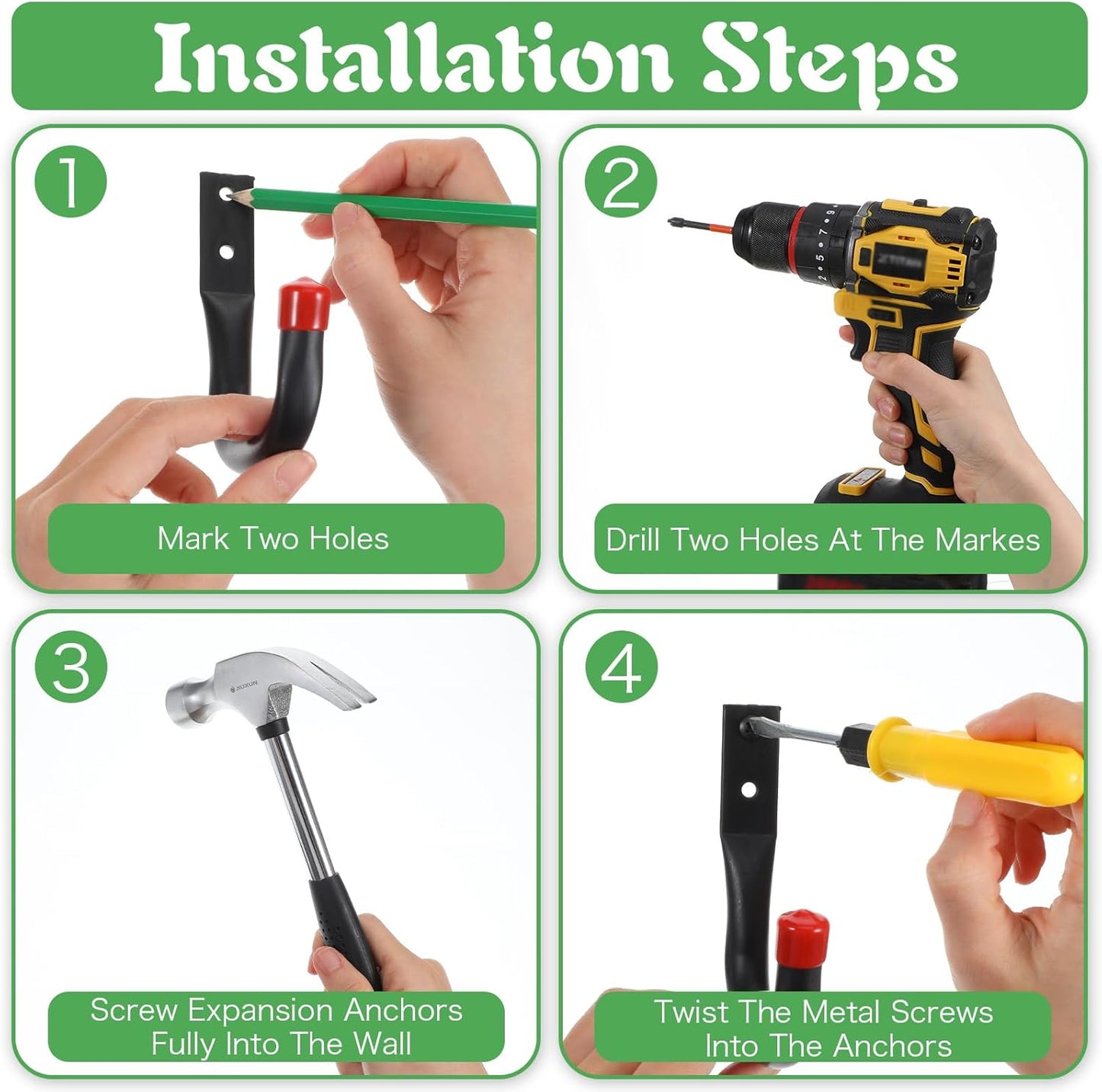 10 Pack Heavy Duty Garage Hooks, 9.8" & 3.5" Kayak Storage Hook, 100LB (9.8") Capacity Wall Mount Storage Hooks for Kayak, Bike, Ladder, Chair Hanging, Black, Indoor/Outdoor