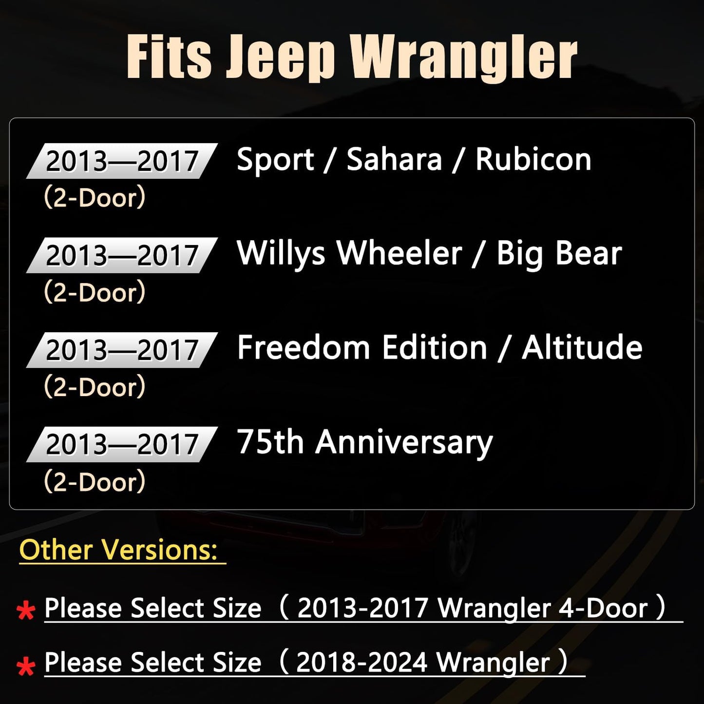 GIANT PANDA Customized Full Set Car Seat Covers for Jeep Wrangler 2 Door JK Sport Sahara Rubicon Freedom Willys Wheeler 2013 2014 2015 2016 2017, Faux Leather - (Black+Red)