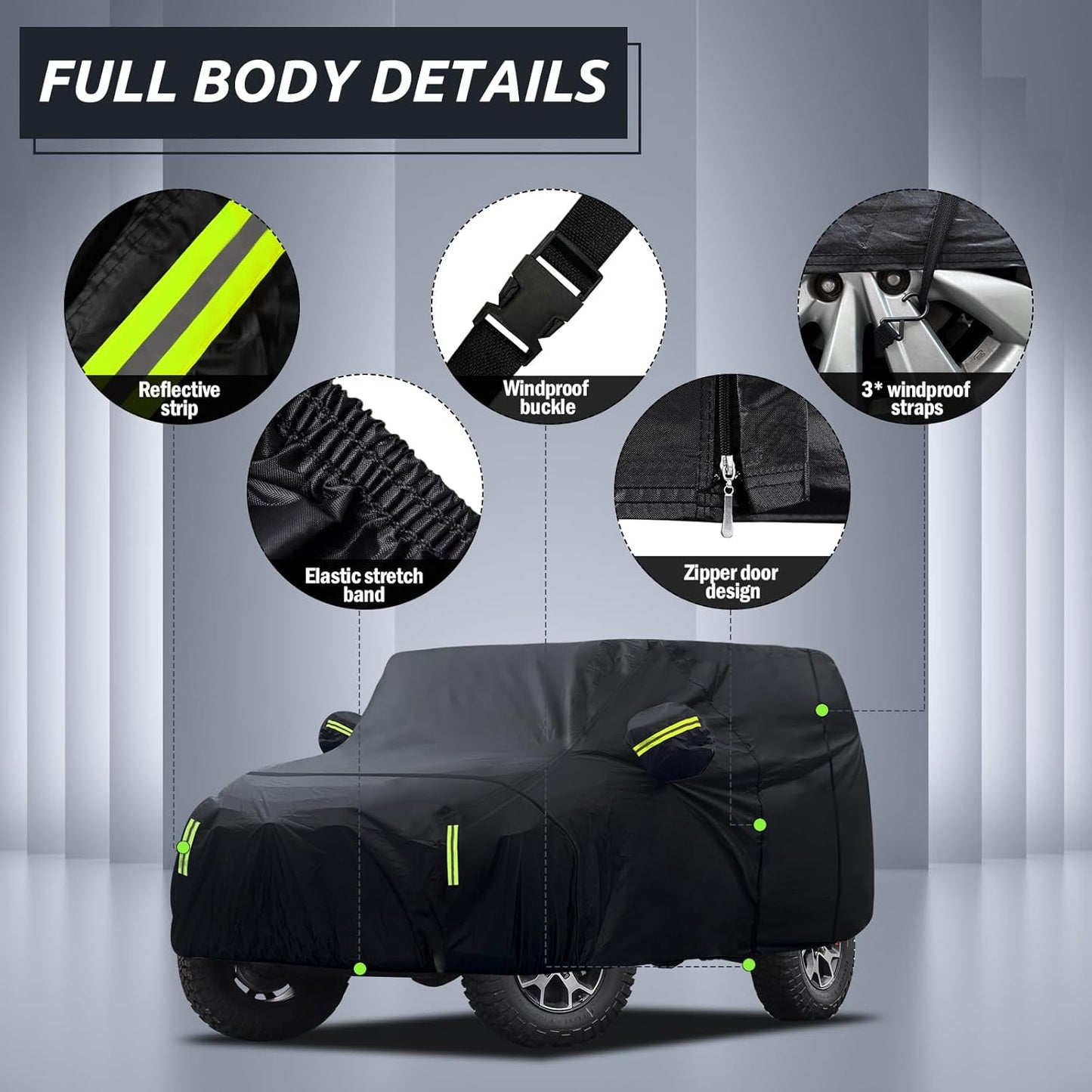 Migaven 6 Layers Car Cover Custom Fit for Jeep Wrangler 2 Door 1987-2025 JK JL CJ YJ TJ, Waterproof Full Exterior Cover Rain Sun Protection with Door Zipper & Inner Cotton