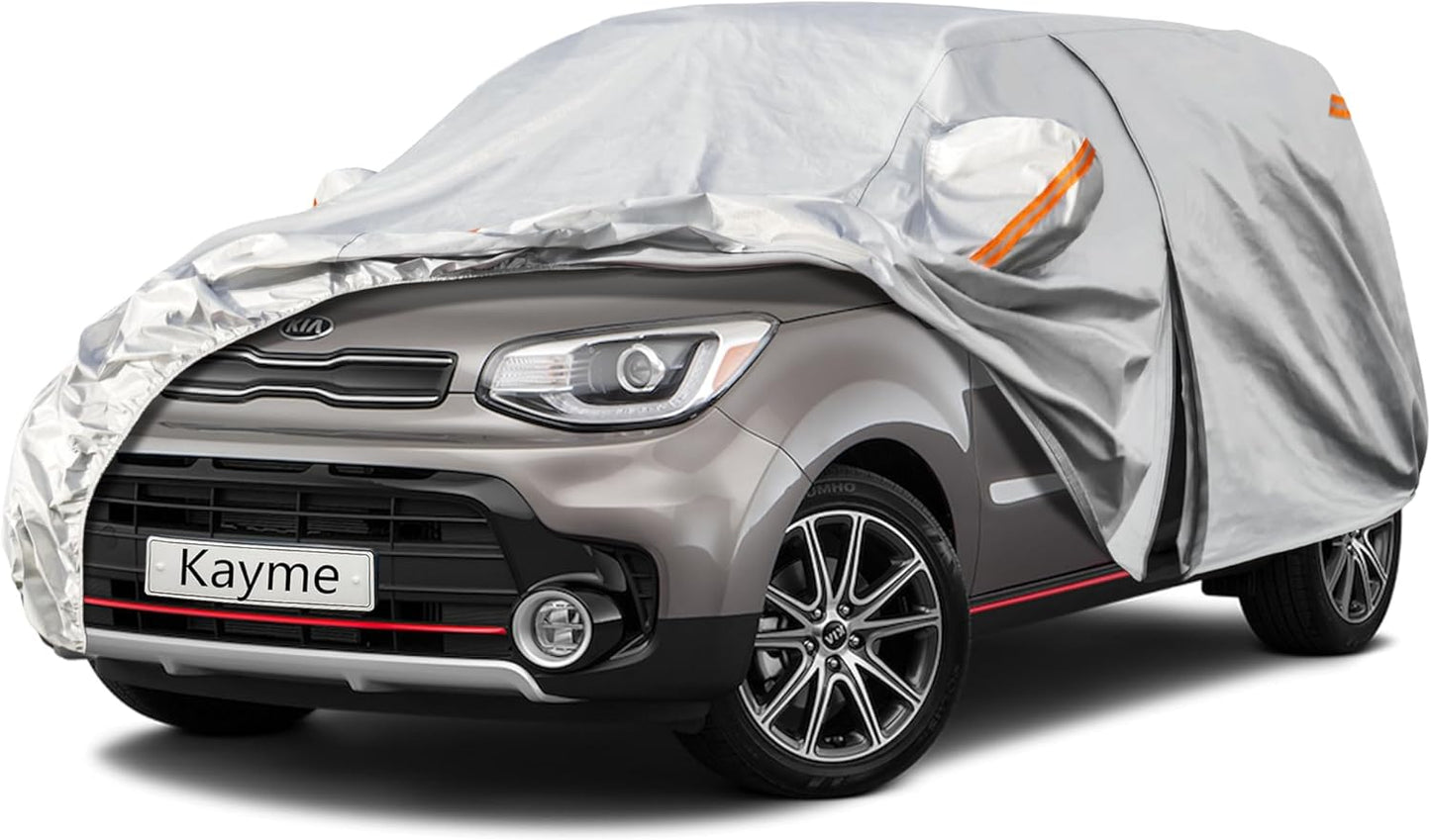 Kayme 6 Layers SUV Car Cover Custom Fit for Kia Soul (2009-2025) Waterproof All Weather for Automobiles, Outdoor Full Cover Rain Sun UV Protection.Silver