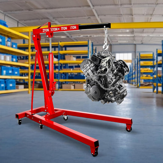 Engine Lift, 2 Ton Engine Hoist Cherry Picker with Quick Fold & 6 Steel Casters, 4400LBS Heavy-Duty Hydraulic Crane, Adjustable 4-Position Boom & 8T Pump for Garage Use 56.2"x50.6"x37"