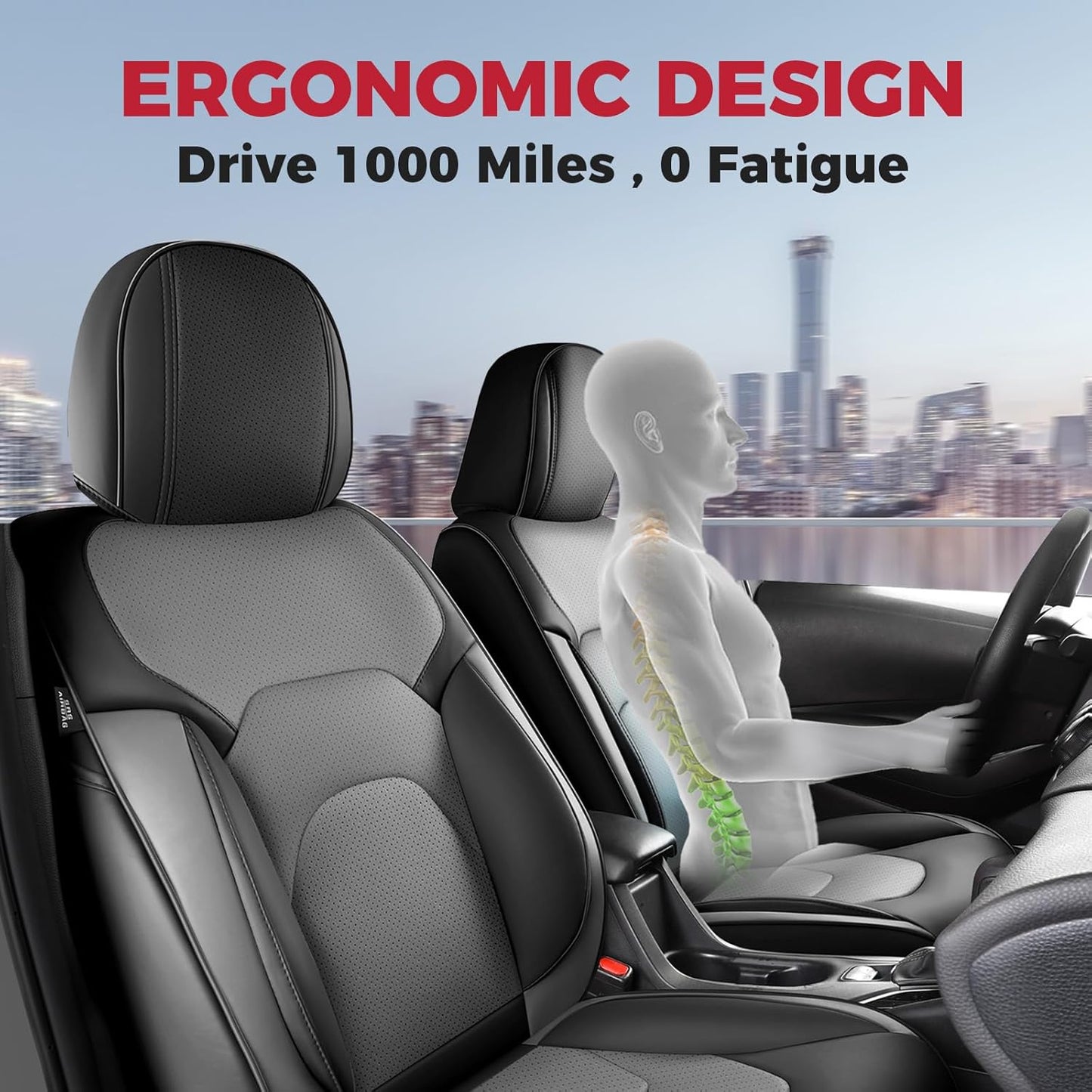 FREESOO Car Seat Covers Full Set,Waterproof Automotive Seat Covers, Leather Cars Interior Covers, Seats Protection Universal fit Babies & Adult (Black Grey)