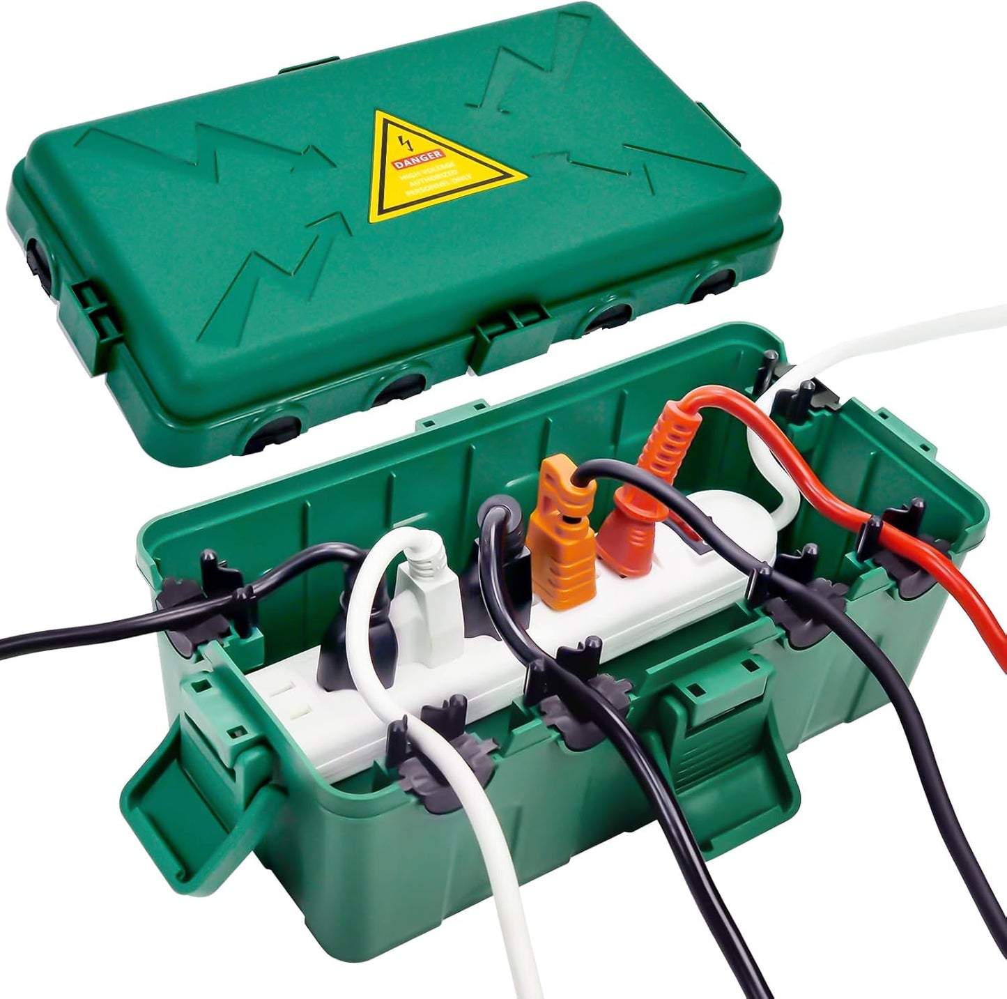 Hrensaw Medium Outdoor Electrical Box(10.6x5.7x4.9inch),Weatherproof Connection Box w/6 Cable Entry,IP54 Waterproof Extension Cord Cover Protect Power Strip,Timer,Plug,Holiday Lights,Green