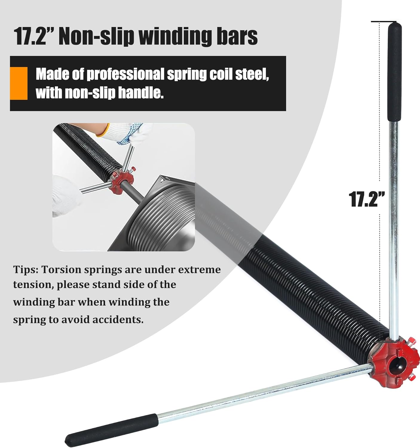 Garage Door Torsion Springs Set, Pair of 2" ID Electrophoresis Coated Garage Door Spring Replacement with 2 Non-Slip Winding Bars and Bearing, Minimum 18000 Cycles (.250x2x36)