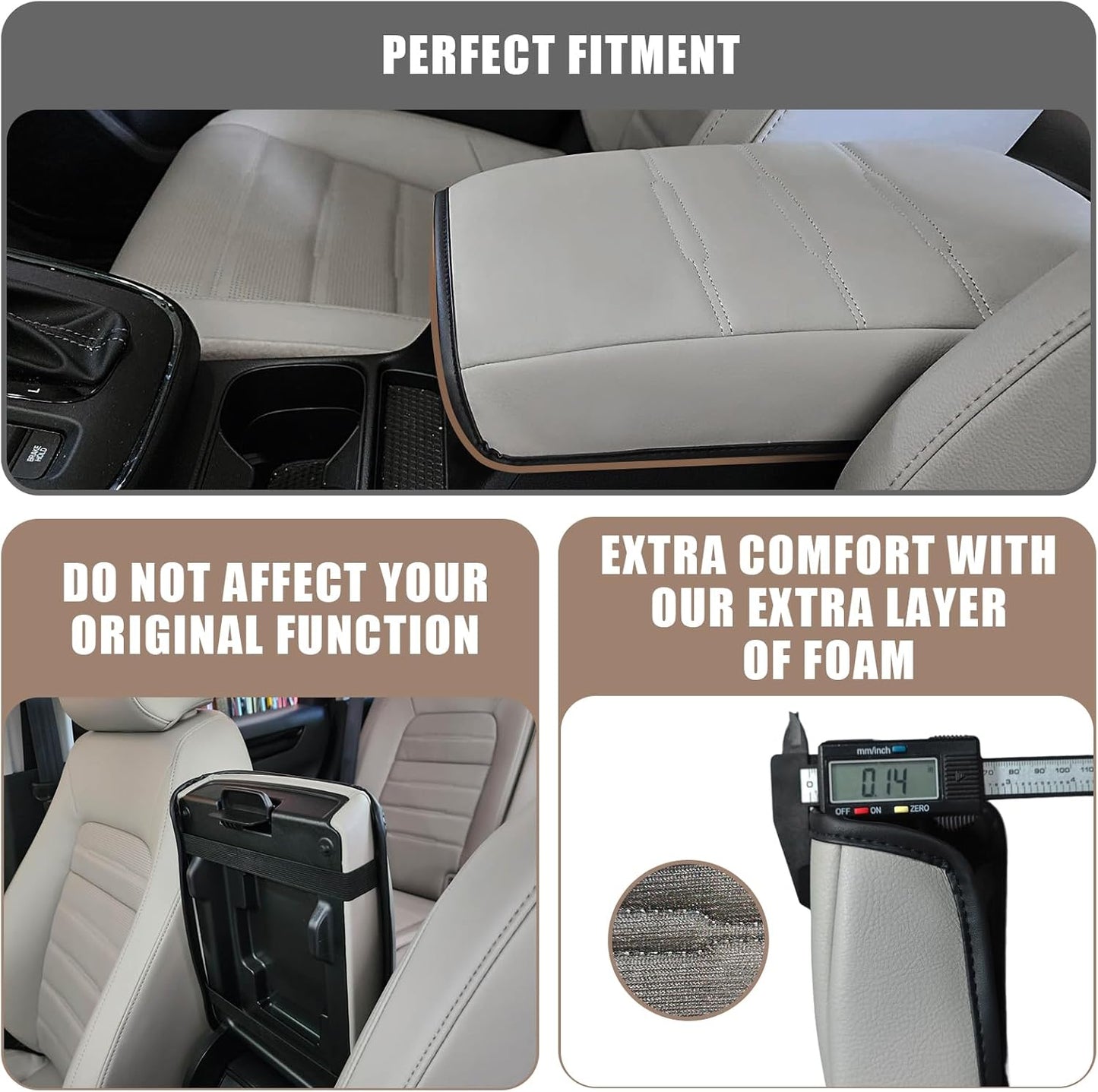 Muslogy Center Console Cover Compatible with 23 24 2025 2026 Honda CR-V Accessories CRV Hybrid LX EX EX-L Sport Touring Armrest Cover Lid Cushion Protector Vegan Leather Extra Soft(Gray/Gray Trim)