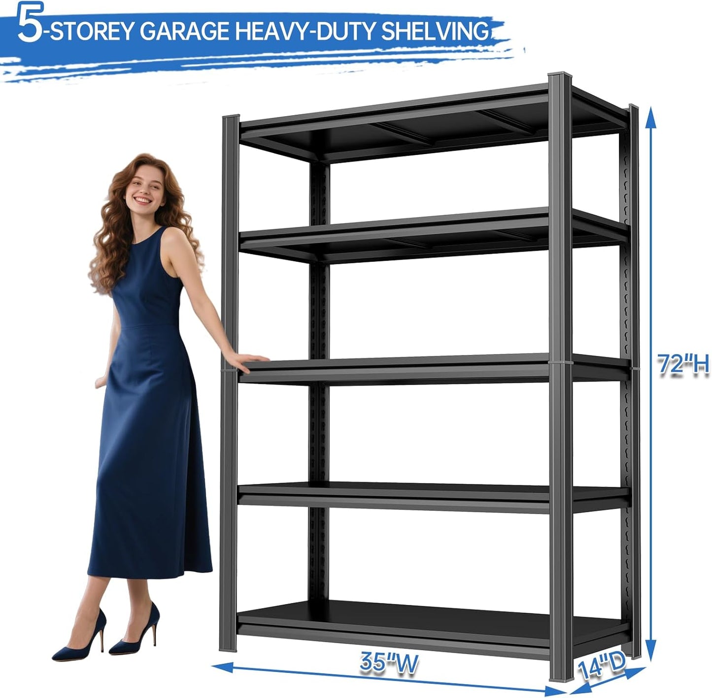 Garage Shelving 3500LBS Storage Shelves 5-Tier Adjustable Metal Shelving Units Garage Storage Shelves Heavy Duty for Industrial, Warehouse, Basement, Commercial, Black