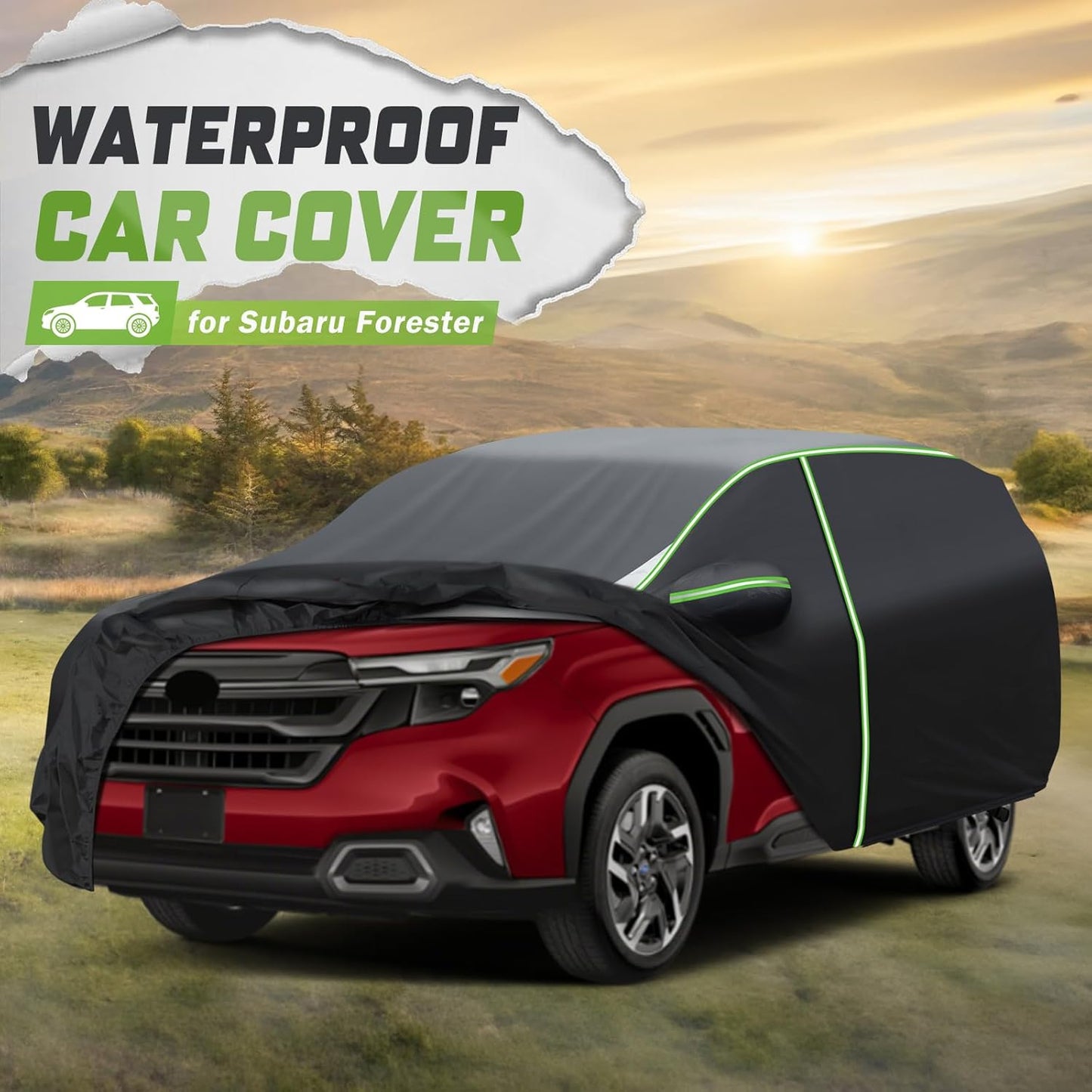 Mixsuper Liner Car Cover for Forester 2009-2026, All Weather Car Cover for Forester, 7 Layers Waterproof Full Car Covers with Zipper Door Reflective Strips