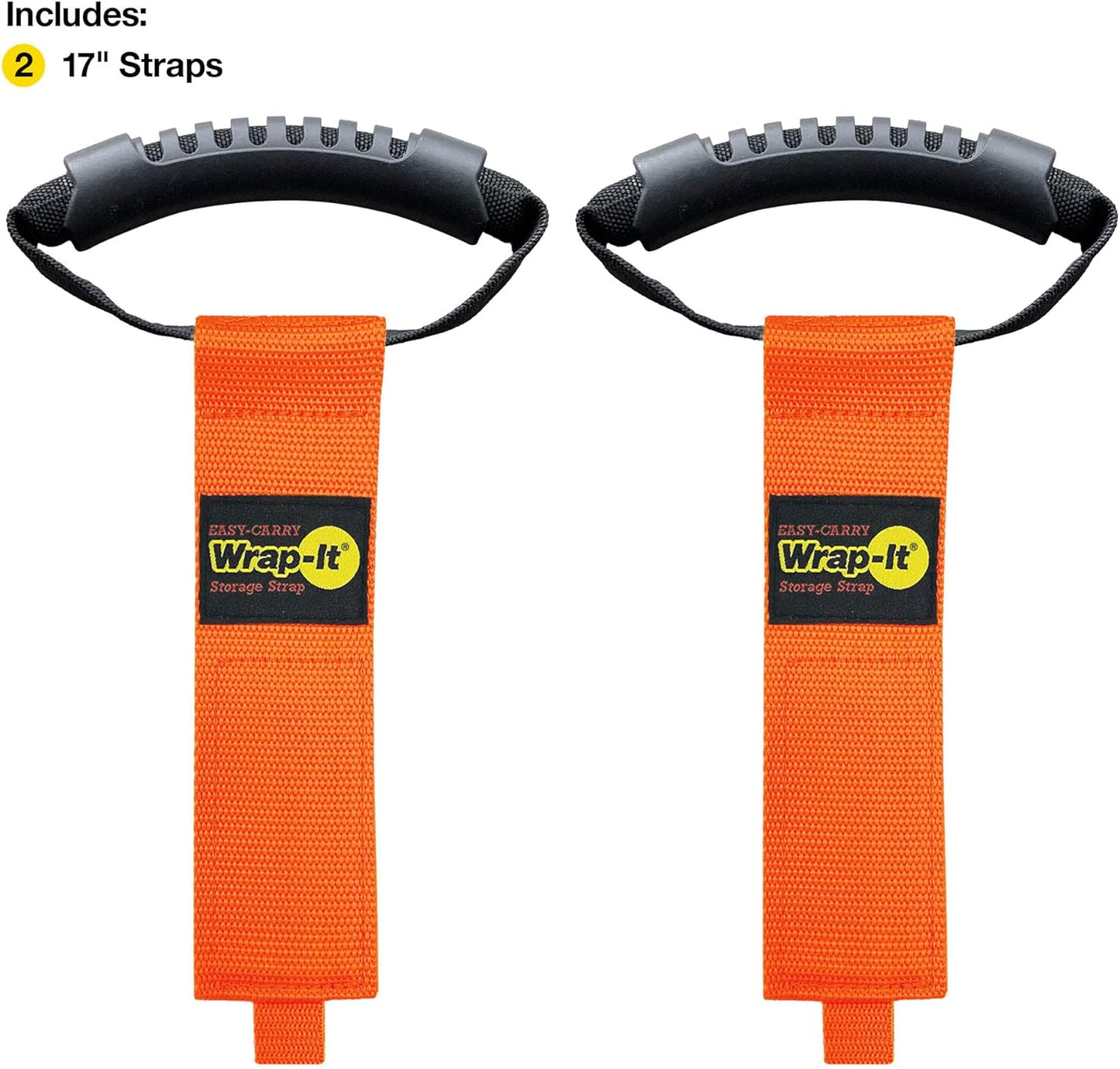 Easy-Carry Wrap-It Storage Straps - 17” (2-Pack) Blaze Orange – Heavy-Duty Hook and Loop Cord Carrying Strap, Hanger, and Organizer with Handle for Pool Hoses, Garden Hoses, Cords, Cables and More