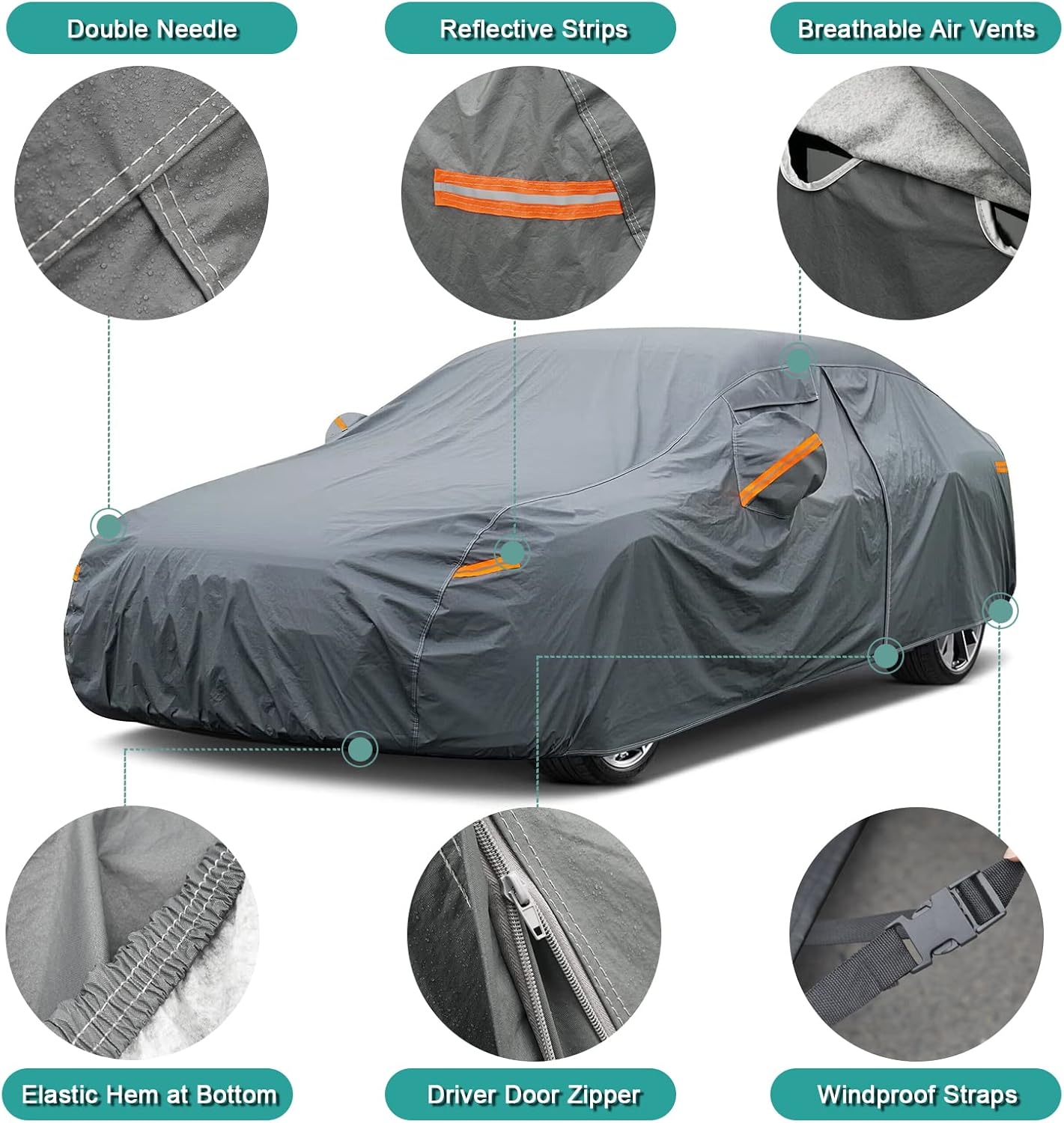 16 Layers Car Cover Waterproof All Weather, Heavy Duty Outdoor Car Cover Universal Fit Sedan Lexus ES350, Tesla Model S, Lincoln MKZ, Toyota Avalon, Jaguar XJ, Ford Taurus, BMW 740i etc.