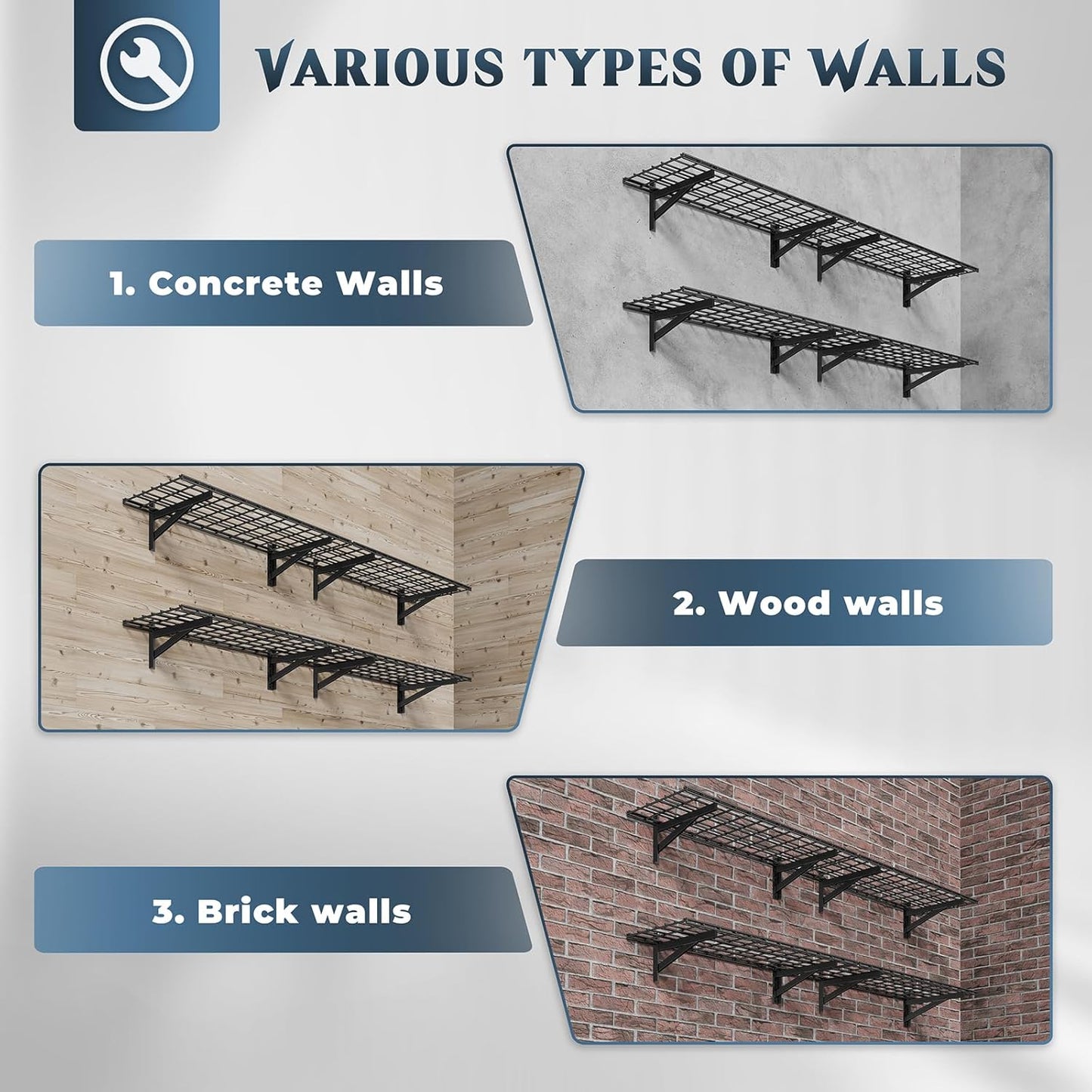 4 Pack Heavy Duty Garage Wall Shelving Set (1.5x4ft), Wall Mounted Garage Shelves 1000lbs Capacity, 18"x96" Shelf Storage Rack Floating Shelves, Black