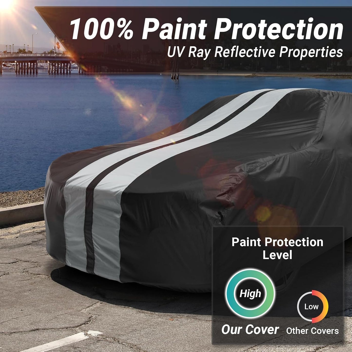 iCarCover Custom Car Cover for Chevy Deluxe Station Wagon (1949-1952) Waterproof All Weather Rain Snow UV Sun Protector Full Exterior Indoor Outdoor Car Cover (Stripe - Black/Gray)