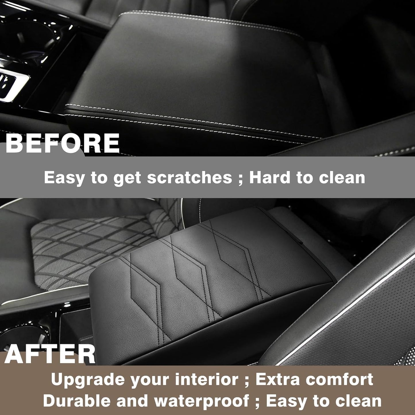 Muslogy for 2024 2025 Atlas & Cross Sport Center Console Pad Armrest Cover Protector Vegan Leather Extra Soft Armrest Box Lid Pad Compatible with Volkswagen Atlas/Cross Sport Accessories (V1_Black)