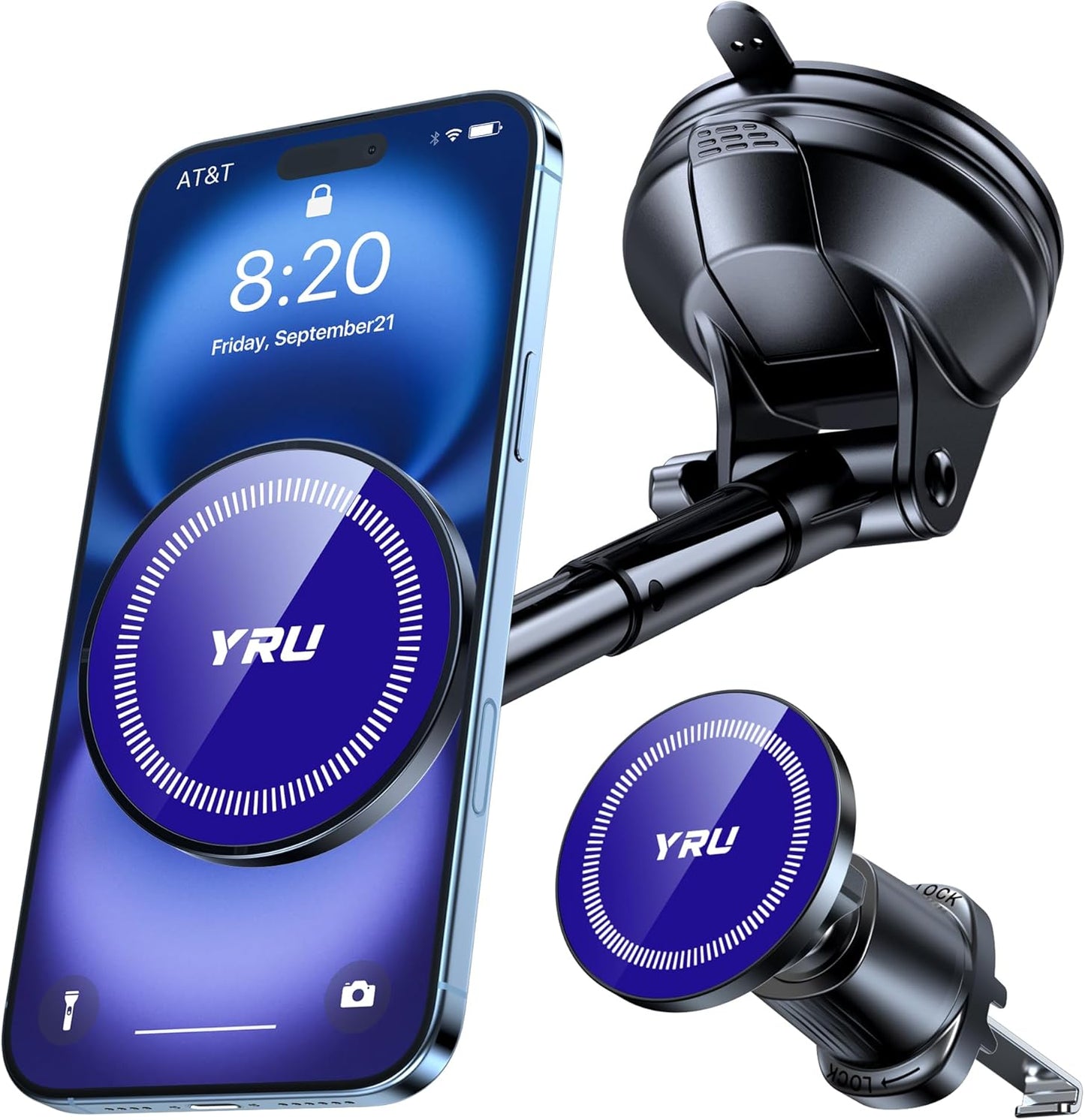 YRU[2025 Upgraded Magnetic Phone Holder for Car【Patented & Super Magnet】 for MagSafe Car Mount Dashboard Magnet Phone Holder Windshield Phone Stand for iPhone 16 15 14 13 Pro Max Samsung, Light Blue