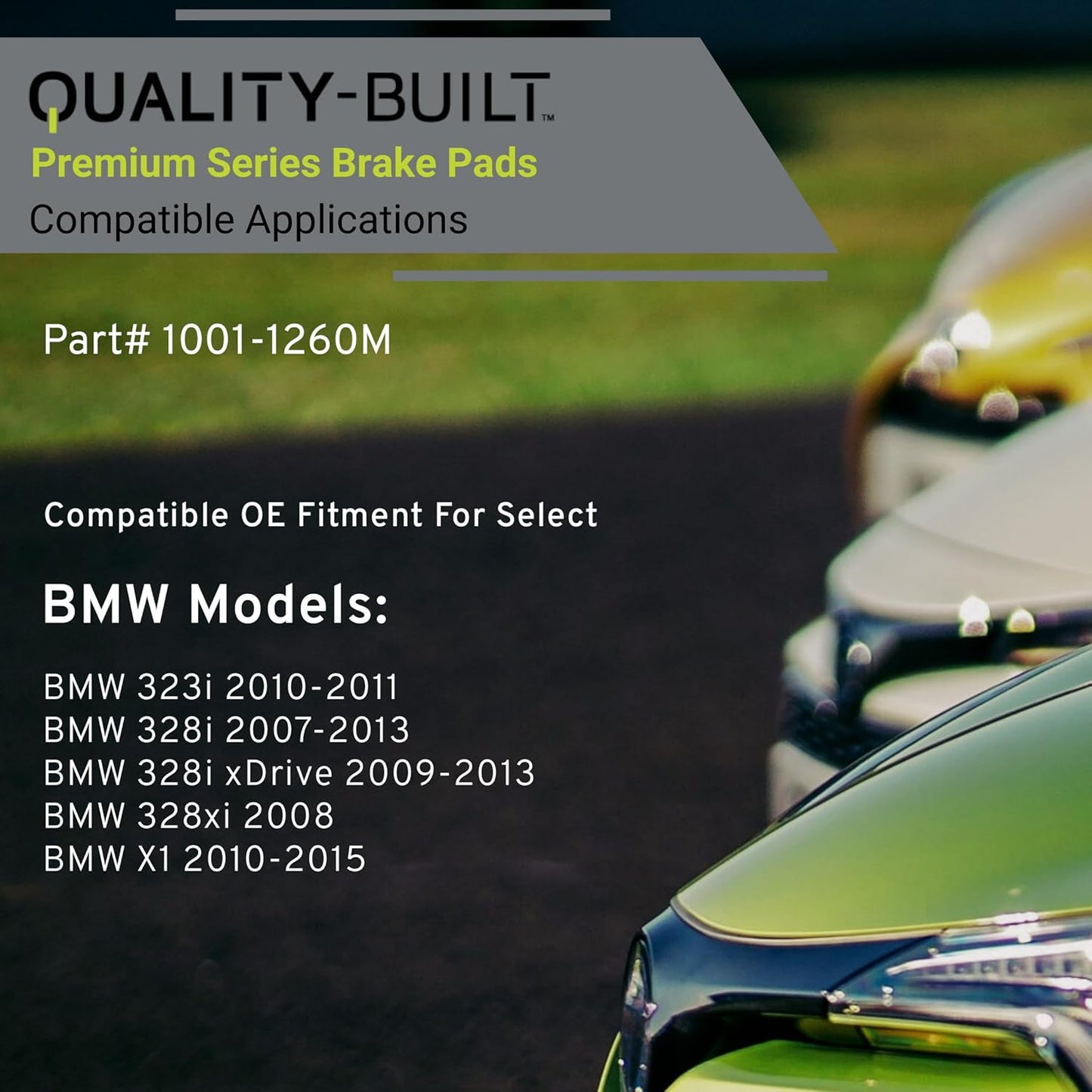 Premium Semi-Metallic Front Brake Pads (1001-1260M) Replacement for BMW 323i 2011-2010, 328i 2013-2007, 328i xDrive 2013-2009, 328xi 2008, X1 2010, X1 2015-2012