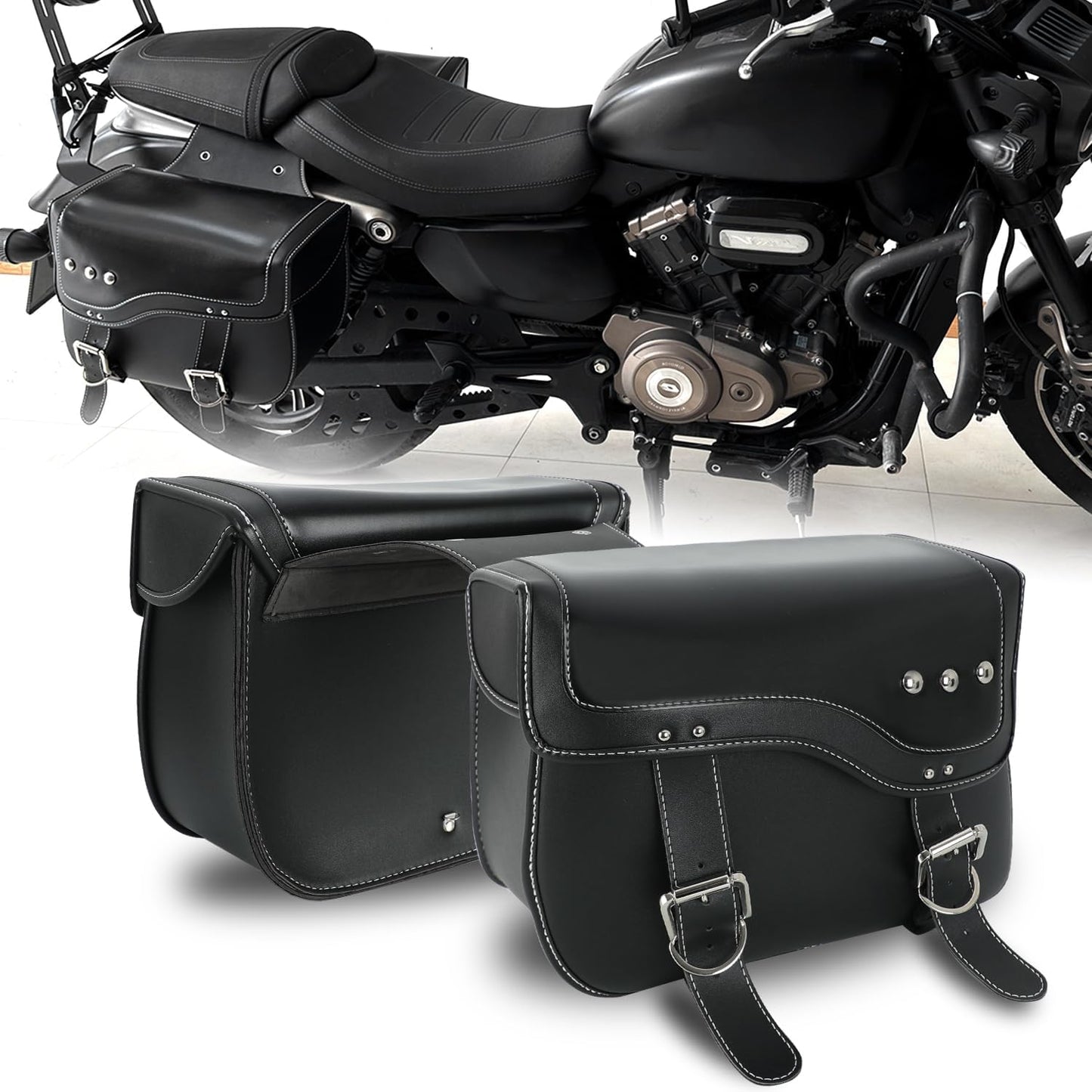 SUNPIE Motorcycle Saddlebags - Universal Leather Motorcycle Luggage Bag Waterproof Motorcycles Saddle bag with Large Capacity for Sportster Softail Shadow Dyna V-star