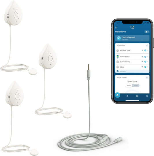 Flo by Moen Smart Water Detector, 3-Pack with Leak Sensing Cable (6-ft)