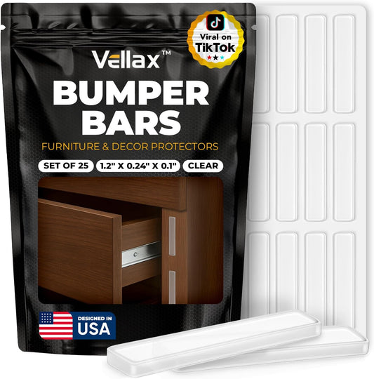 25 Door Slam Bumper Bars – Self-Adhesive Silicone Silencer Strips, Anti-Slam Noise Dampening Pads for Doors, Closets, Furniture, Soft Close Rattle Stopper, Door Protector – Vellax
