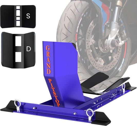 GRAND PITSTOP Universal Wheel Chock for Motorcycle Stand for Trailer Completely Adjustable Detachable Foldable Wheel Chock (Blue)