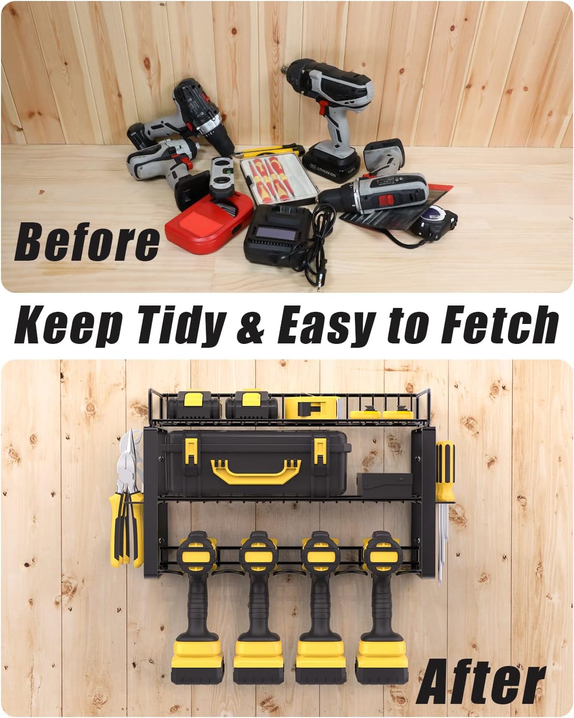 Power Tool Organizer Holder - Wall Mount Style for Power Tool Drill as Heavy Duty Tool Shelf & Tool Rack with Compact Packed with Color Box, Great Gift for Man