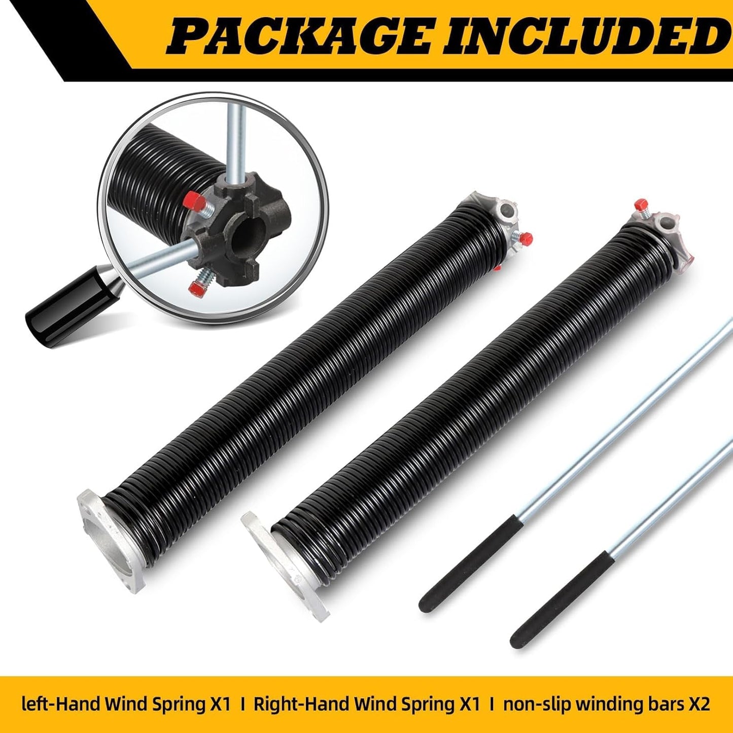 Pair of 2"Garage Door Torsion Springs Set with Non-Slip Winding Bars, Electrophoretic Coated (0.225X2"X28")