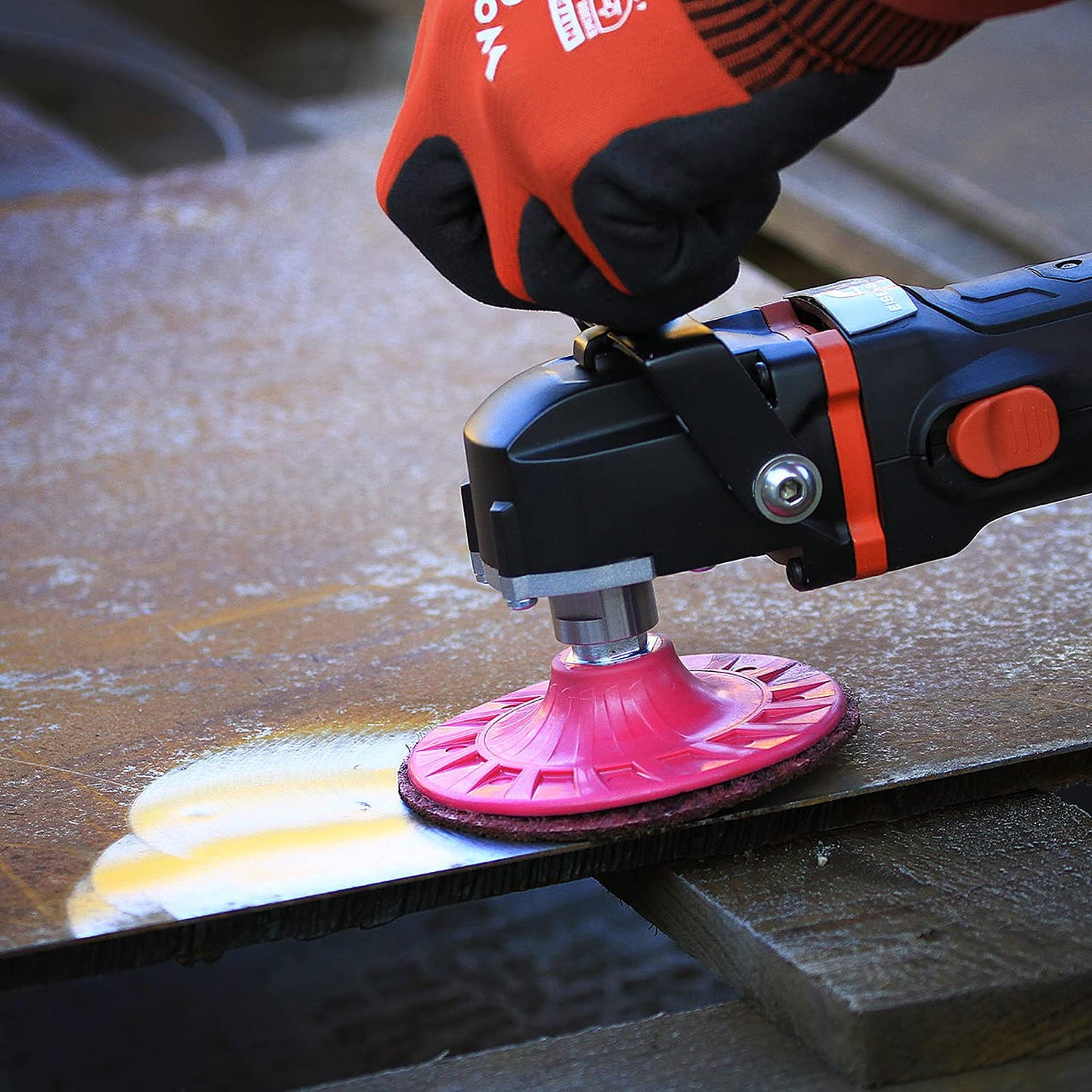 CS Unitec 80616 FIX Fleece (Nonwoven) Disc for The FIX Hook and Loop System, 4-1/2" Diameter, Medium (Red) (Pack of 10)