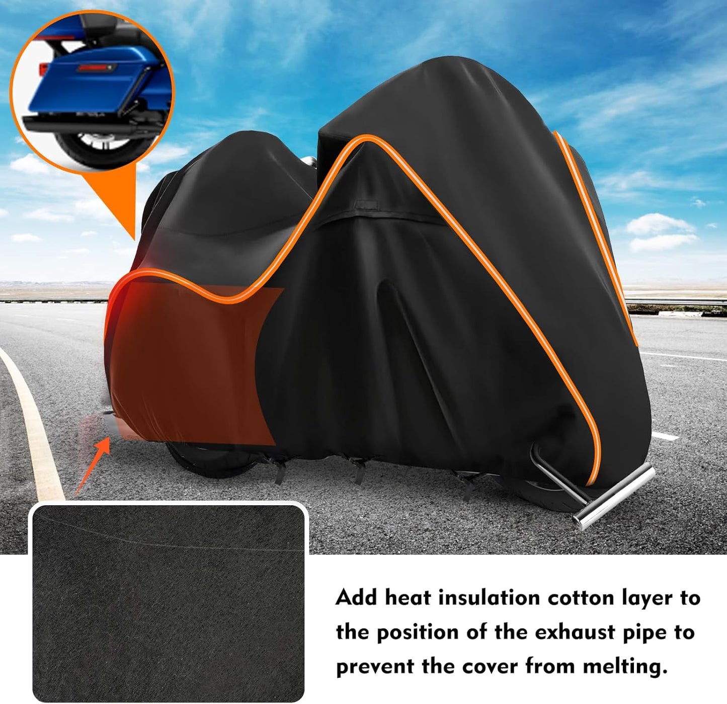 420D Motorcycle Cover for Harley Davidson Ultra Limited,Road Glide Limited,Gold Wing with Trunk Models Outdoor Bike Cover Windproof Heavy Duty Waterproof Protection Fits up to Motorcycles