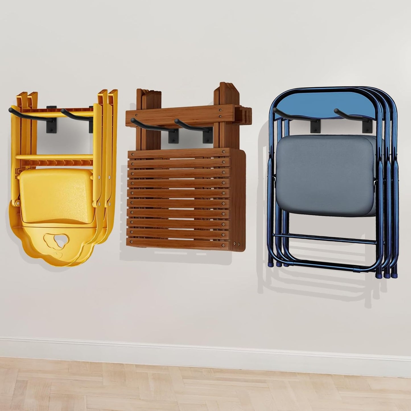 Garage Storage Mechanism Wall Mounted, Folding chair storage rack,Garden Tool Rack Manager Heavy-Duty Folding Chair, Suitablefor Car Tires, Ladders, Chairs, Strollers (Black (3-pack))