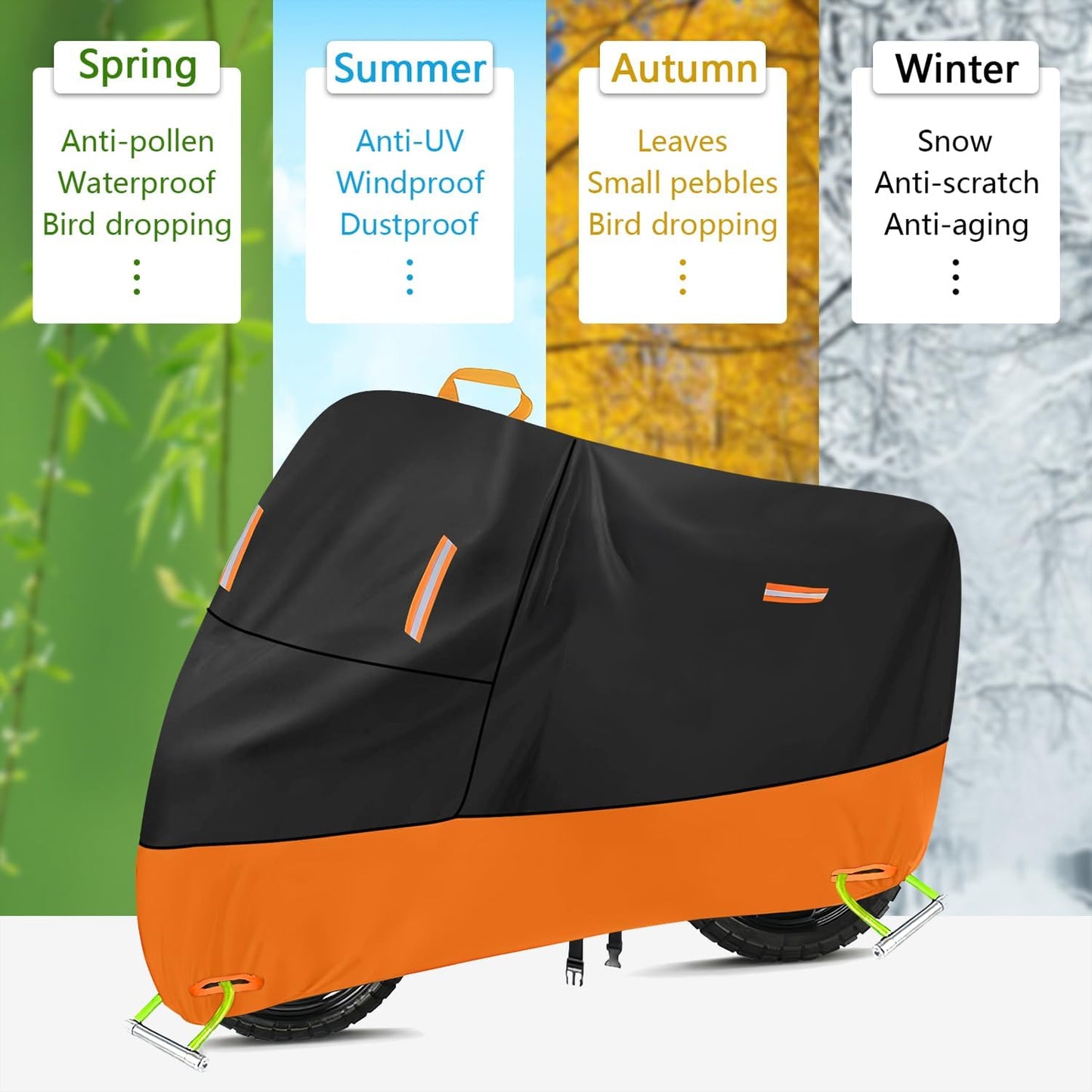 Large Motorcycle Cover Heavy Duty Motorcycle Tarp All Season Durable Waterproof Outdoor Protection Lock Holes Storage Bag Fit up to 80 inch Honda Grom Navi Scooter (L: 74" x 37" x 43")