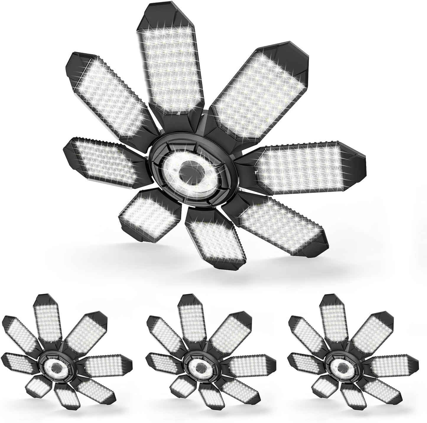 Garage Lighting - 80000LM Super Bright 6500K Garage Lights Ceiling Led w/ 8 Deformable Panels Compatible for E26/E27 Screw in Garage Light Bulb for Shops Barn Basement Attic - 4Pack