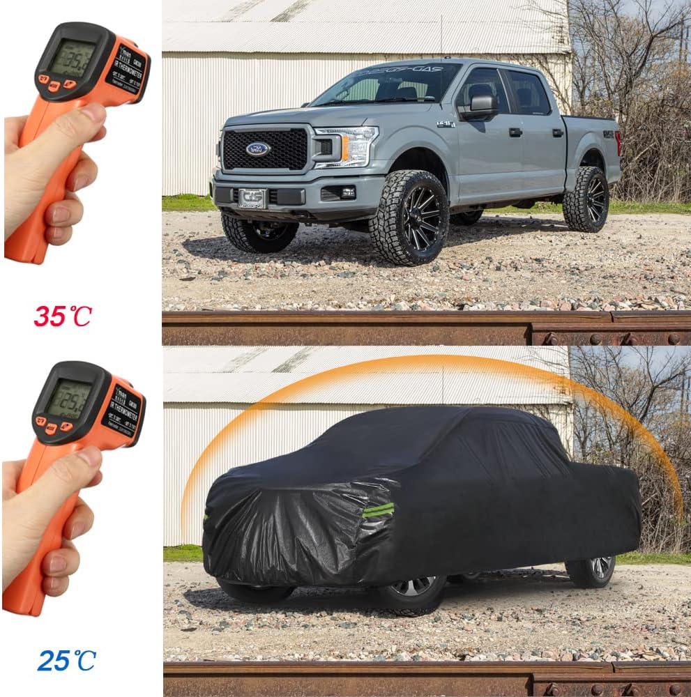 KouKou Truck Cover Waterproof All Weather, 7 Layers Heavy Duty Pickup Truck Cover Outdoor Length from 210 to 232 inches,Universal Fit Ford F150, Nissan Frontier, Toyota Tacoma, GMC Canyon etc.