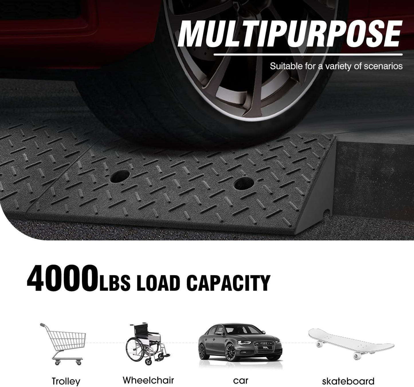 DNA MOTORING 7.7" Rise Rubber Curb Ramp Heavy Duty Loading Driveway Ramp Threshold Ramp 39 in L x 19.7 in W x 7.7 in H for Loading Dock, Warehouse, Wheelchair, Motorcycles, Cars, TOOLS-00654