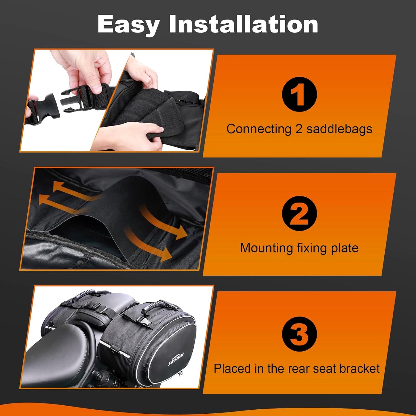 Motorcycle Saddlebags with Protective Cover, Large Capacity Extendable Saddle Bags Motorcycle Side Bag with Reflective Strip