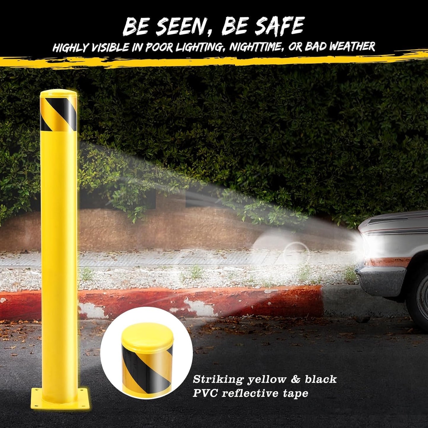 2 Pack Safety Bollard Post, 42 Inch Height 4.5 Inch Diameter Yellow Pipe Safety Steel Bollards with Anchor Bolts and Wrench, Steel Bollards for Road Warning Construction Public Place Traffic Control