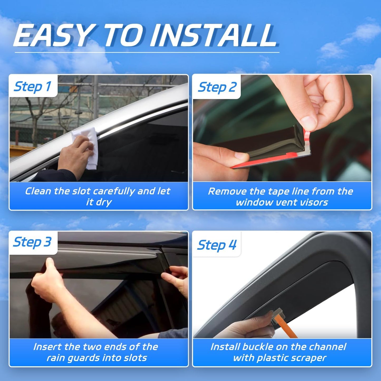 4pcs in-Channel Rain Guards Fit for 2022 2023 2024 Honda Civic Hatchback，Smoke Tinted Window Visors Sun Shields, Wind Deflector, Durable Vent Visors Shade