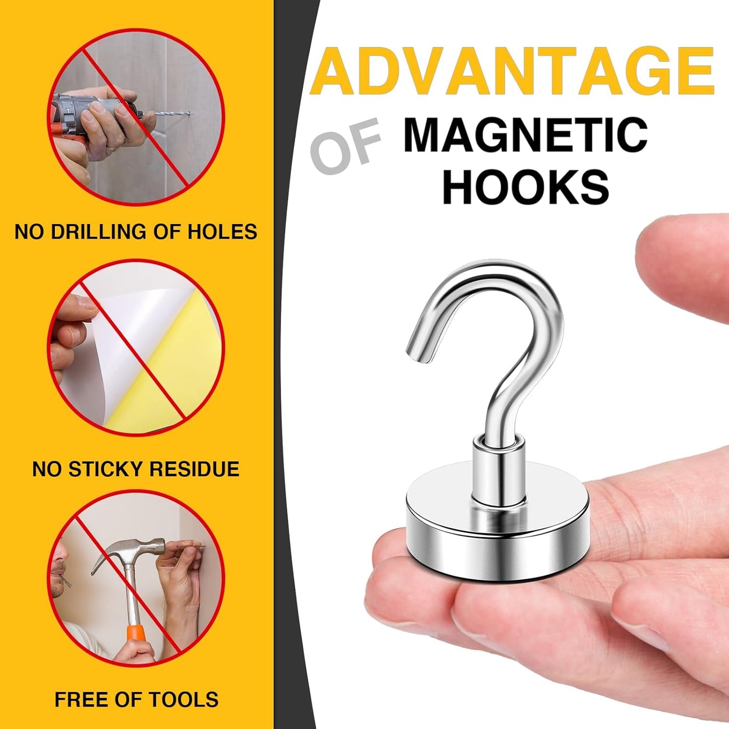 DIYMAG Magnetic Hooks, 50 LB Heavy Duty Magnet with Hook,20 Packs Strong Rare Earth Neodymium Magnets for Hanging, Magnetics Hanger for Curtain, Home, Kitchen, Workplace