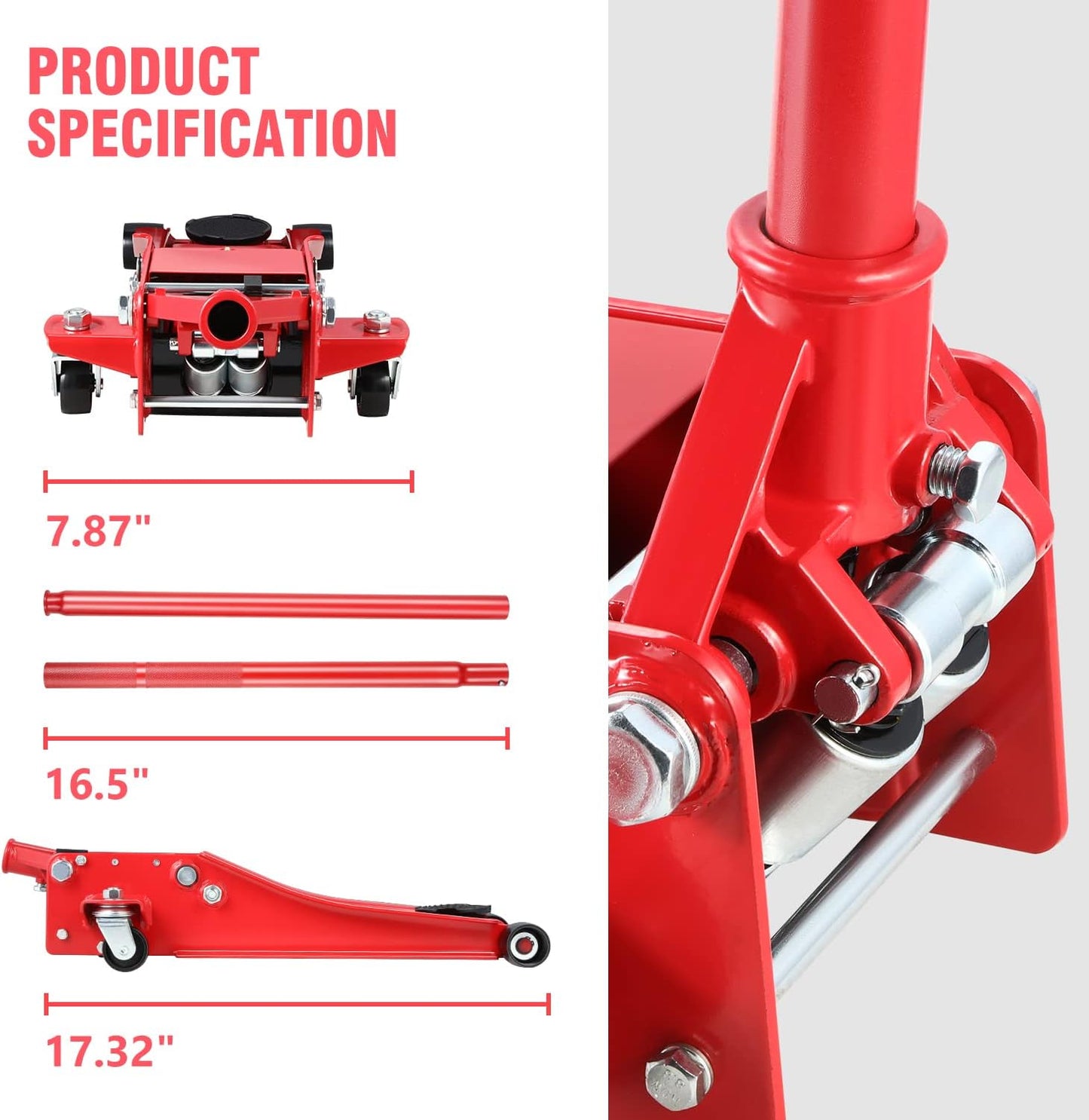 DNA MOTORING TOOLS-00235 Low Profile Hydraulic Trolley Service/Floor Jack, 3 Ton (6000 lbs) Capacity, Lifting Range 3"-20"