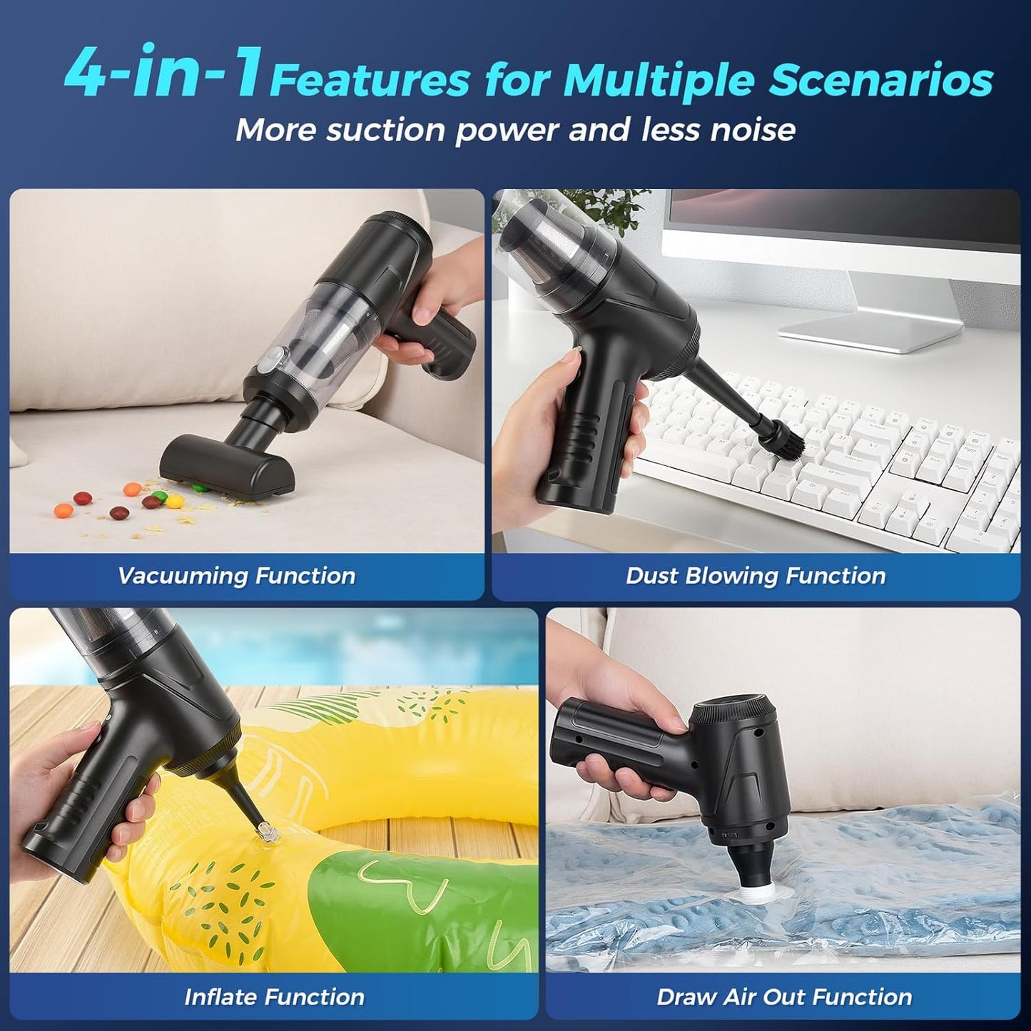 2-in-1 Car Vacuum&Air Duster,65w/16kpa/30 Mins,High Powerful Dust Cleaner Portable Cordless Vacuum,Compressed Air Blower,Lightweight Rechargeable Handheld Mini Vacuum for Car/Home/Office