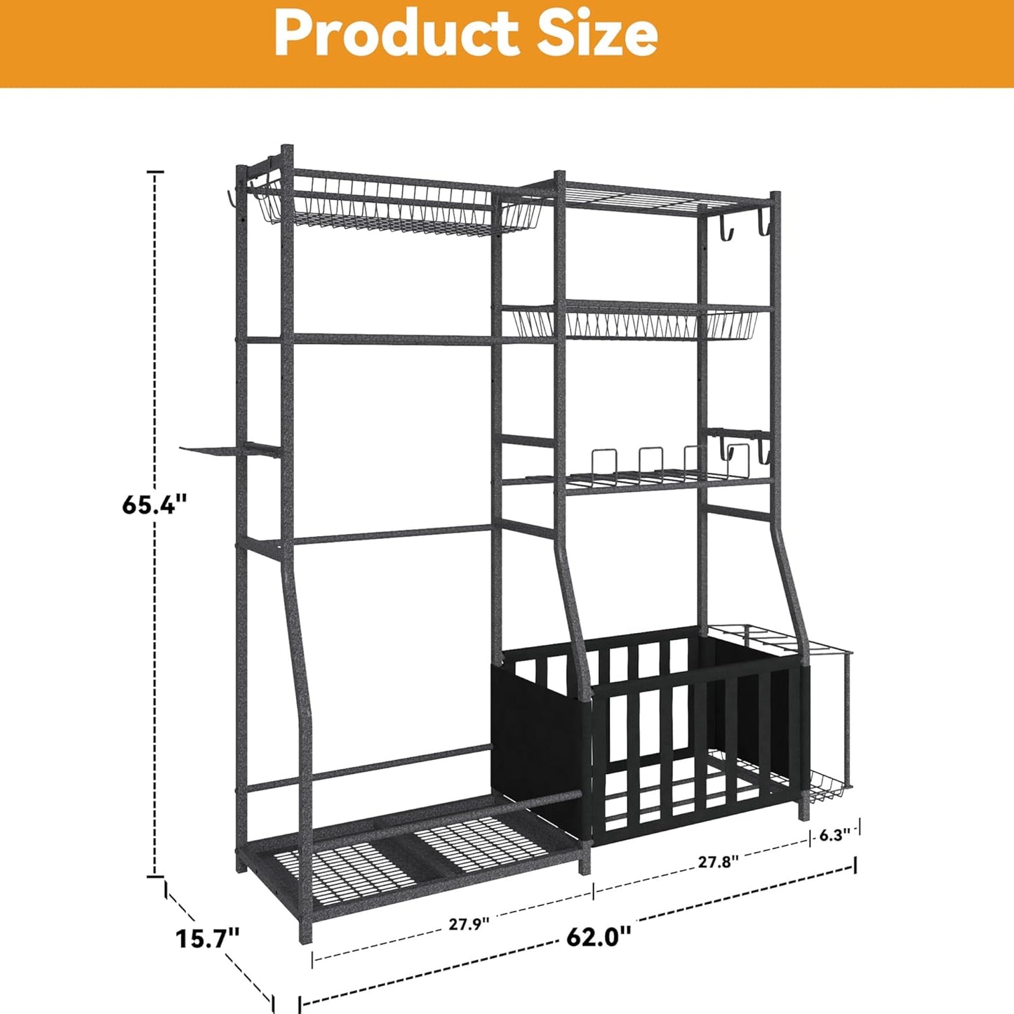 HOMREST Sports Equipment Storage,2 Golf Bag Storage Stand, Ball Holder, Garage Sports Organizer with Basket and Hooks, Sports Ball Storage for Toy Sports Gear Storage, Black