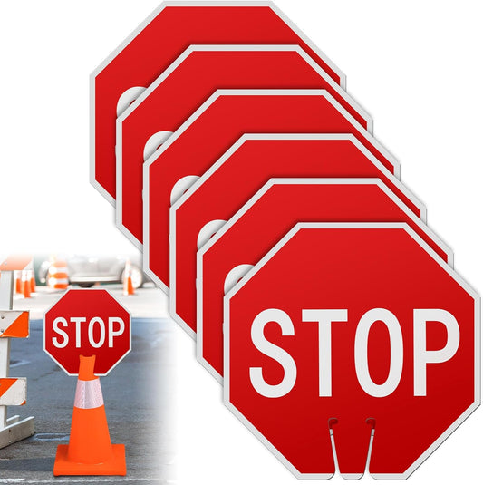 Geetery 6 Pcs Stop Signs 12 x 12 Inches PVC Traffic Cones Top Warning Signs Double Sided for Street Road Barricade Outdoor Weather Resistant Construction