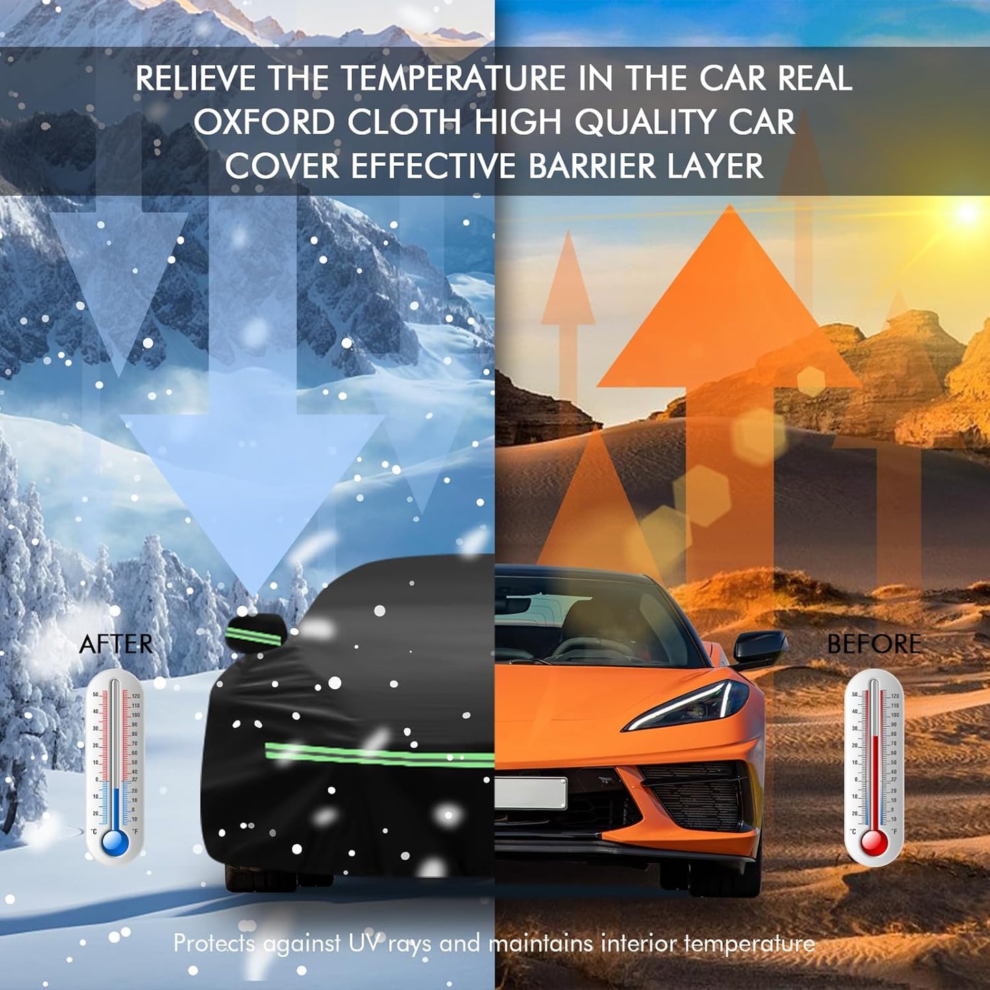 for Corvette 2020-2023 C8 Car Cover 210D Outdoor Waterproof UV Protection, with Cotton Layer, Zipper Door, Reflective Strip, Storage Bag, for Chevy C8