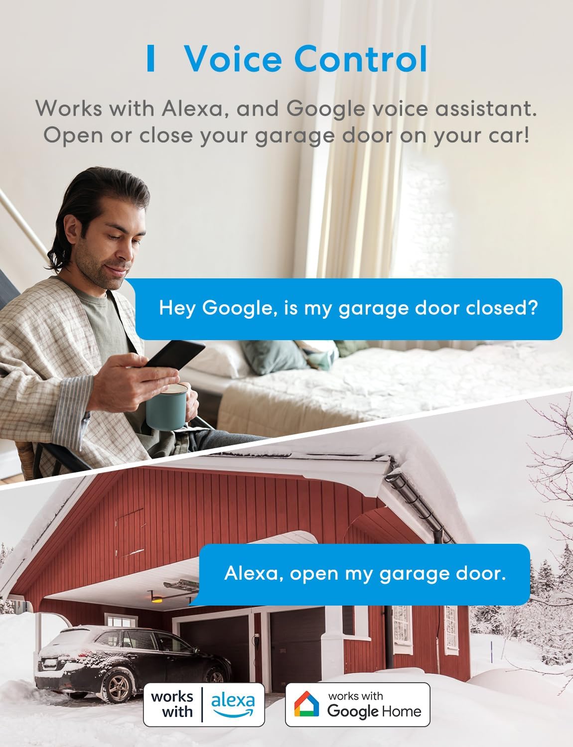 meross Smart WiFi Garage Door Opener Remote, App Control, Works with Alexa, Google Assistant and SmartThings, No Hub Needed（Non HomeKit Versions）