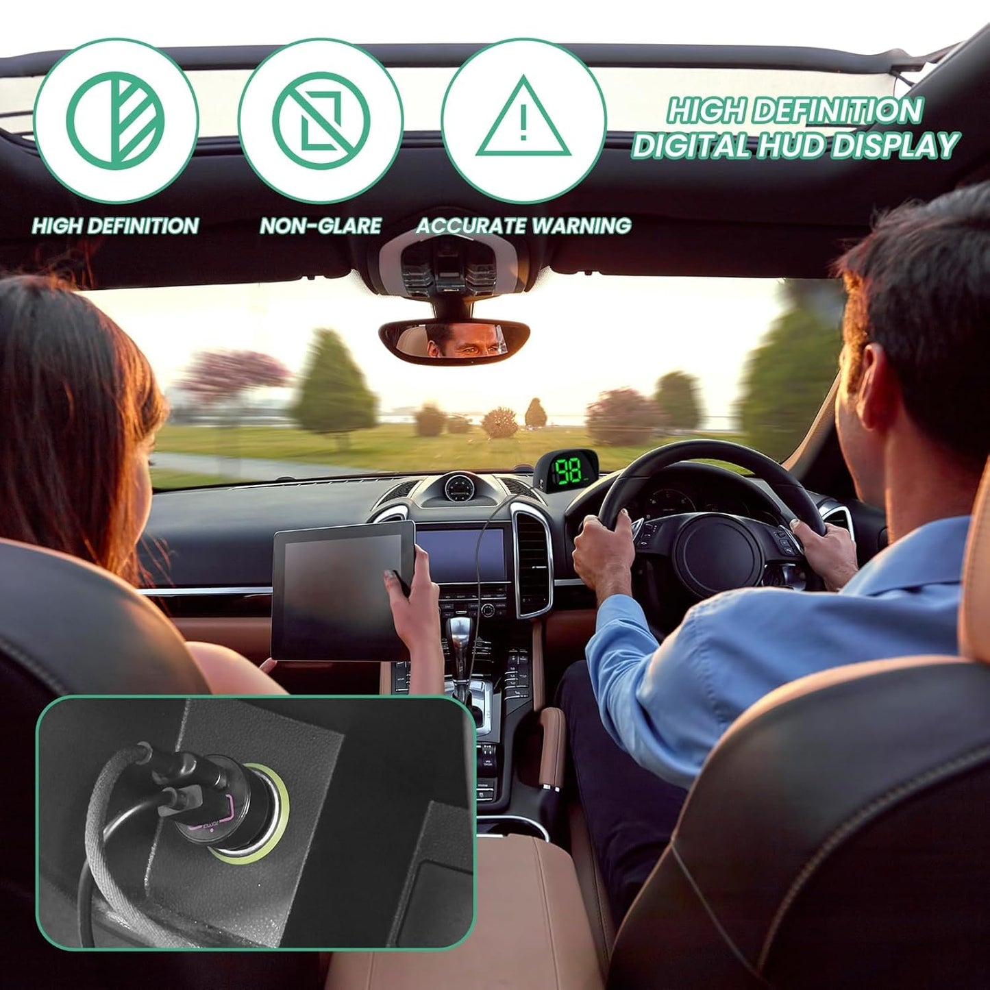 2 Pack GPS Digital Speedometer for Car MPH Golf Cart Universal HUD Speed Meter with LED Large Font Head Up Display Car Accessories with USB Cable Plug Play for Truck Motor SUV Golf Cart All Vehicles