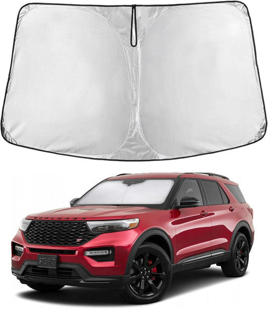 Econour Windshield Sun Shade for 2020-2025 Ford Explorer SUV Accessories, Custom Fit Car Front Sun Shade Foldable Window Shade Sun Visor Protector Blocks UV Rays