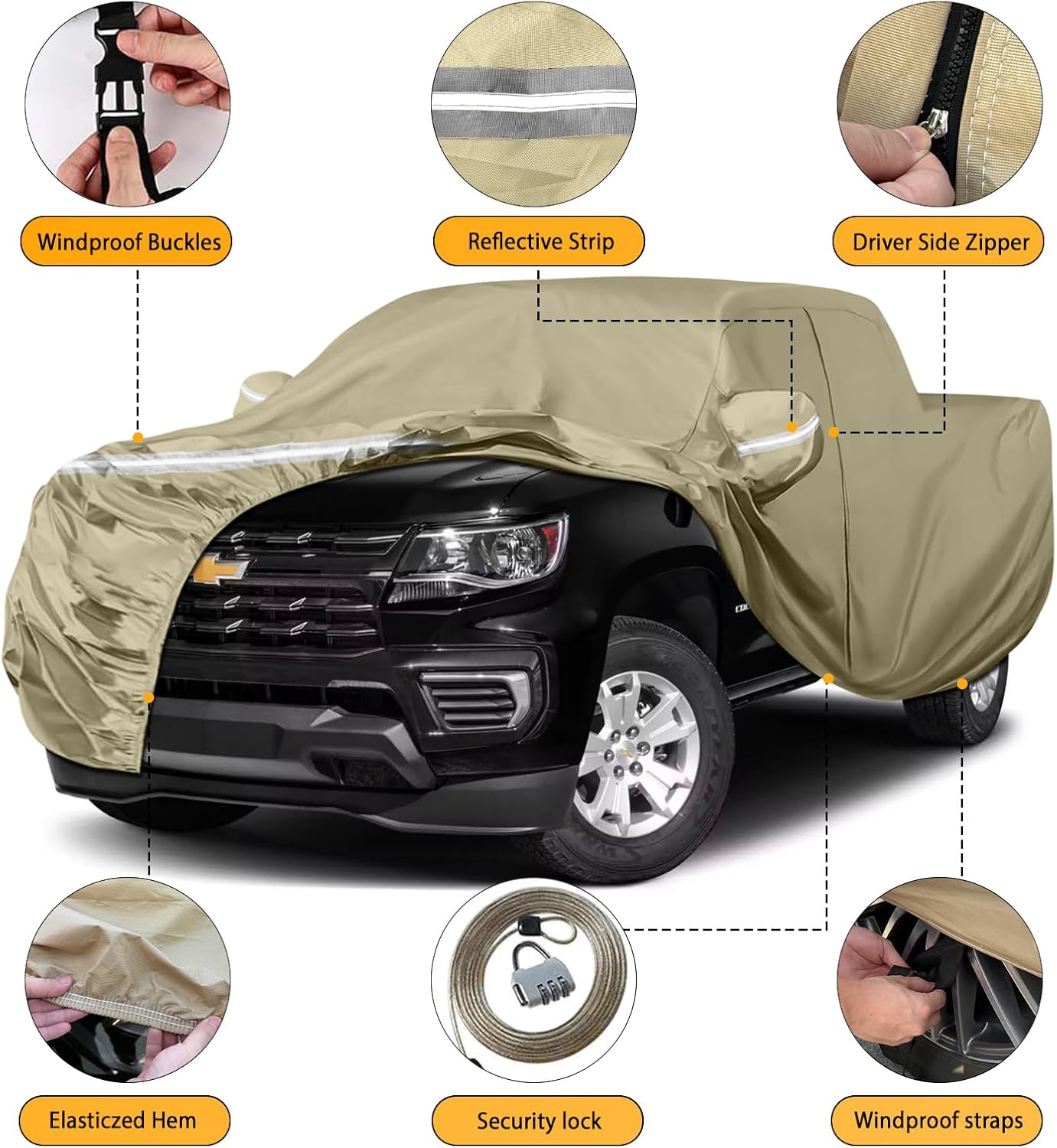 Waterproof Truck Covers Replace for 2005-2025 Toyota Tacoma Double Cab 5ft, Multilayer Heavy Duty with Cotton Liner All Weather Car Cover with Zipper Door, Windproof Bands for Snow Rain Protection