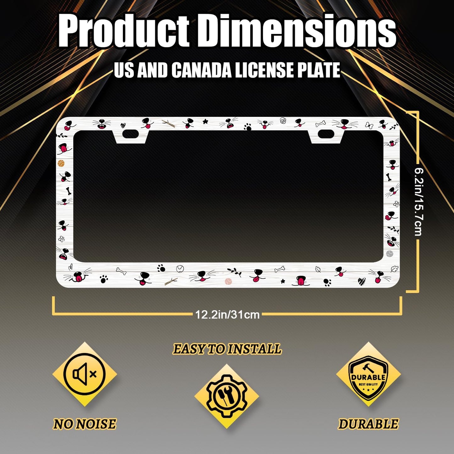 Cute Dog Cat Mouth License Plate Frame Colorful Animal License Plate Holder Stainless Steel License Plate for USA Canada 6.3" X 12.3" with 2 Holes and Screws