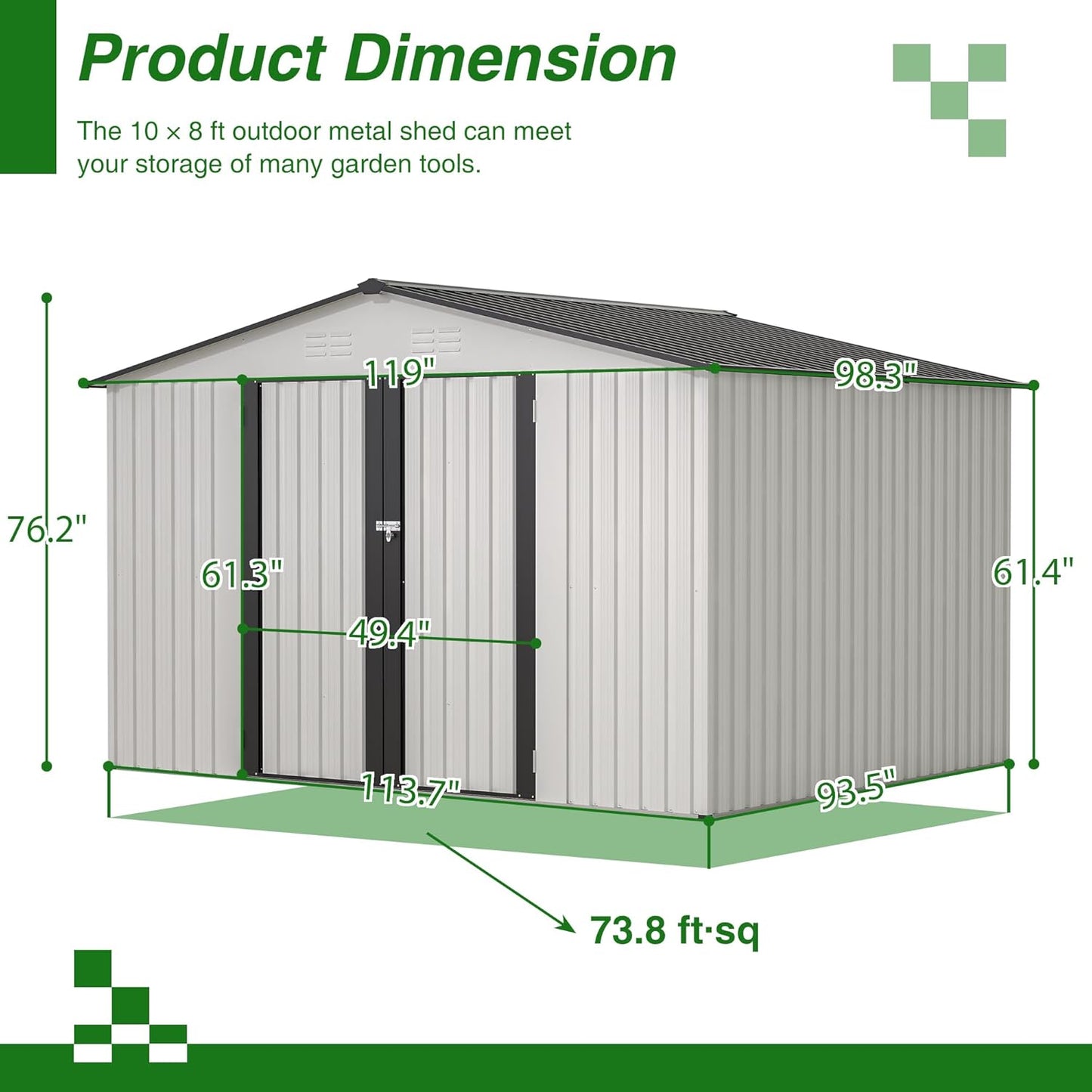 10X8 FT Outdoor Tool Storage Shed with Metal Foundation & Lockable Doors, All Weather Metal Sheds for Garden, Patio, Backyard, Lawn