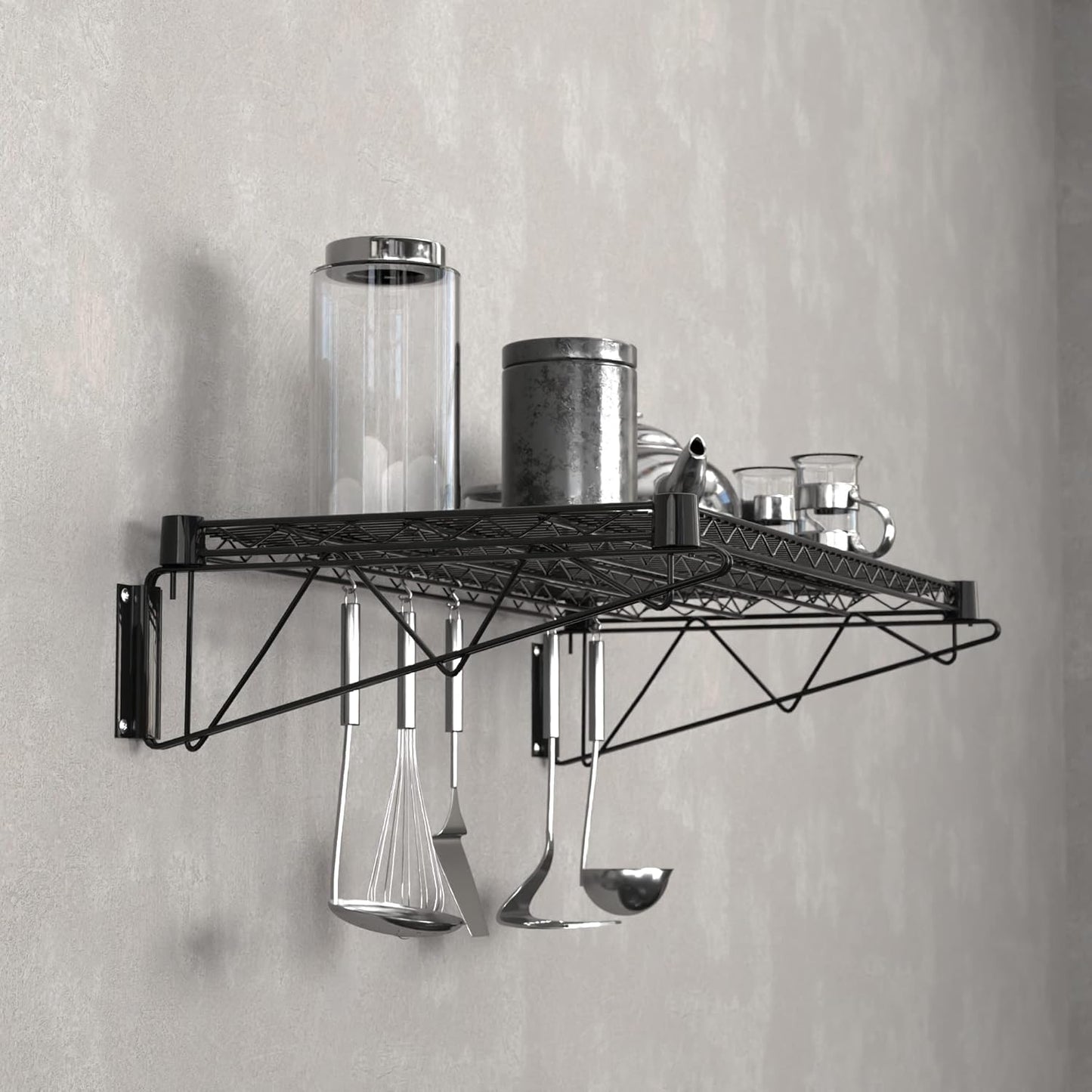 18" x 36" Black Epoxy Wire Wall Mount Shelf